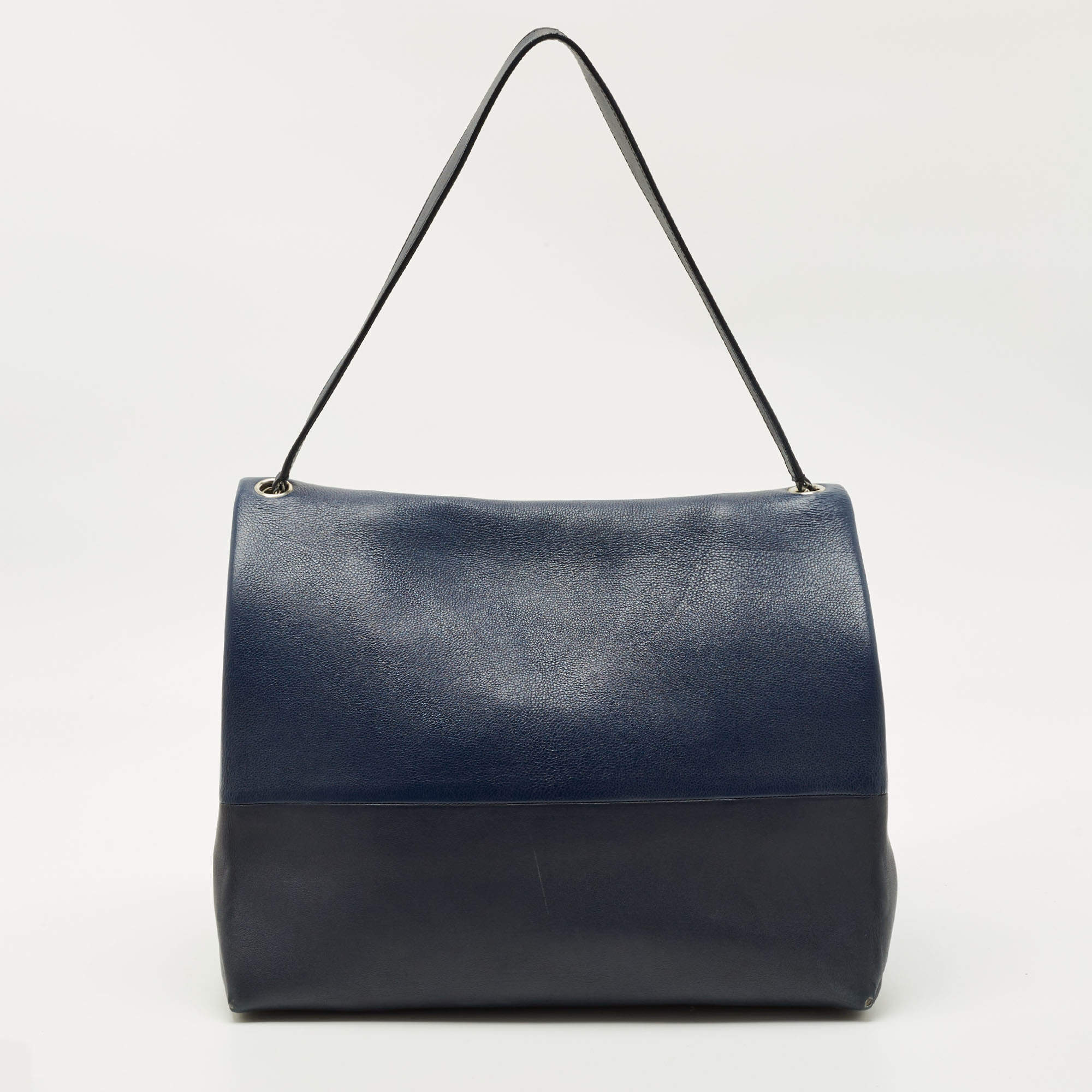 Pre Owned Celine Two Tone Blue Leather and Suede All Soft Shoulder Bag