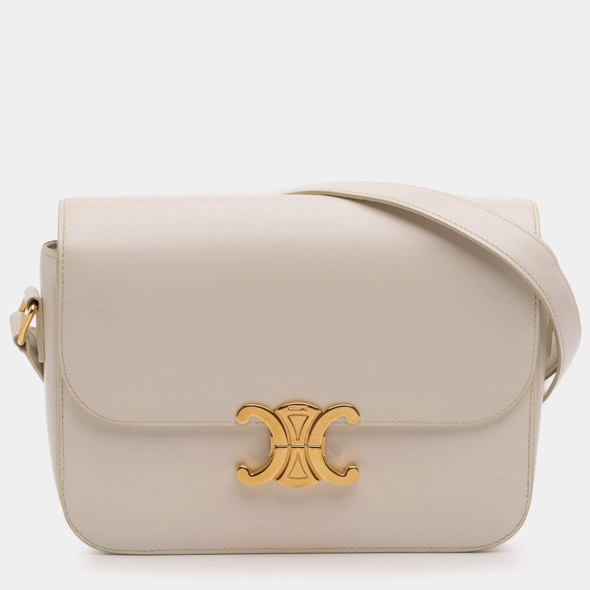 Pre Owned Celine Beige Classique Shiny Calfskin Triomphe Crossbody