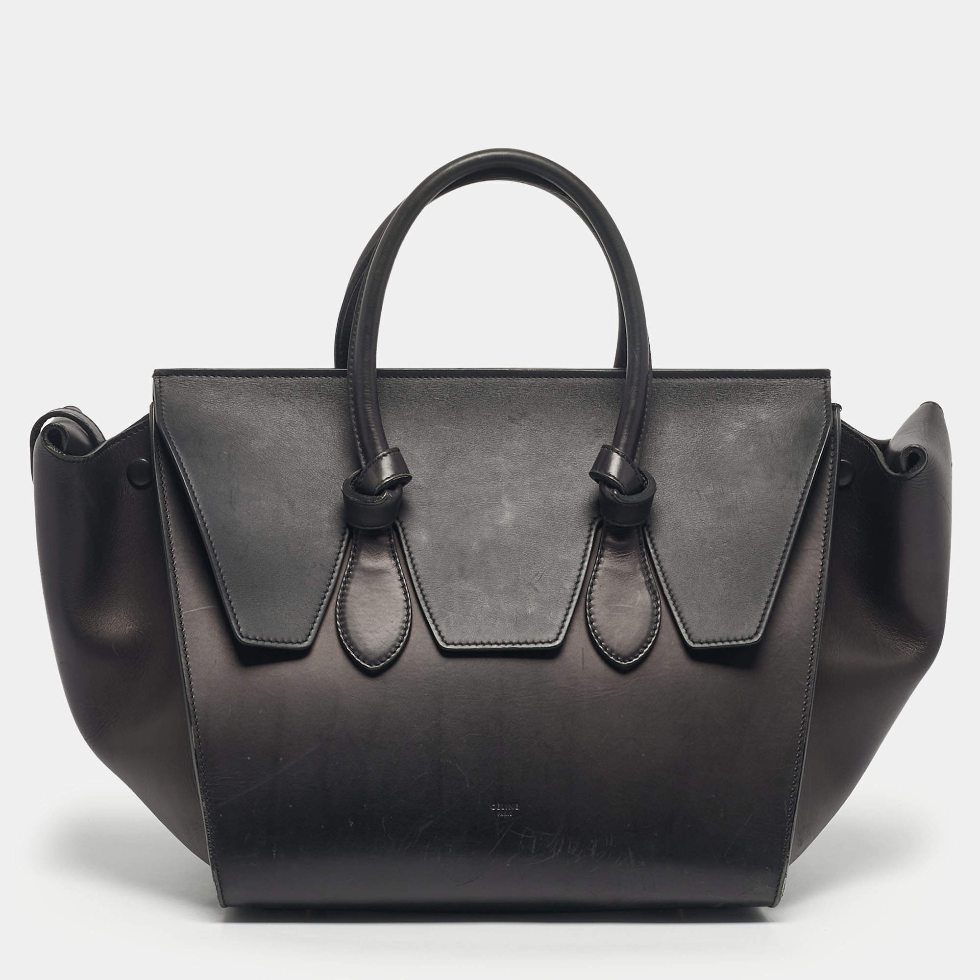 Pre Owned Celine Black Leather Small Tie Tote