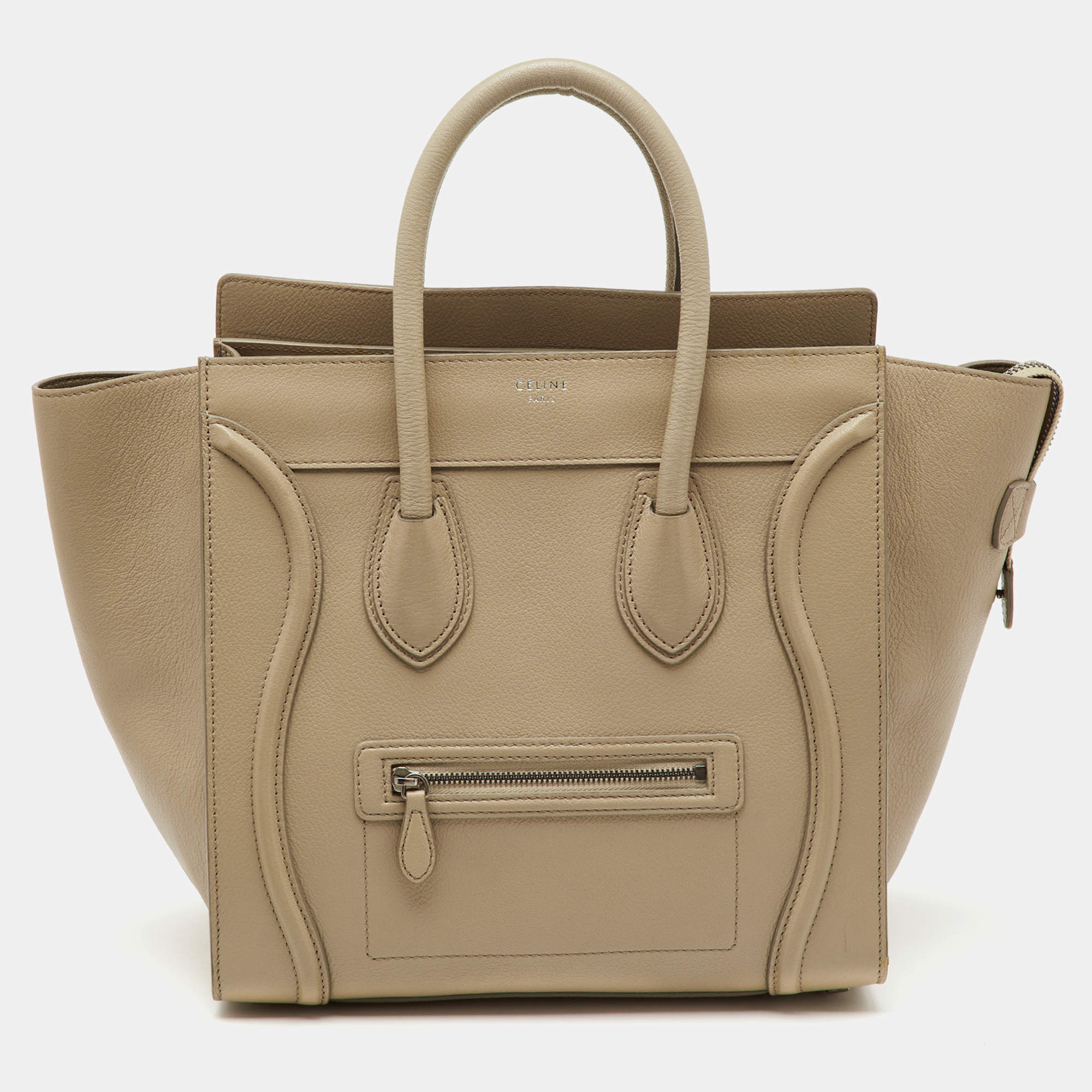 Pre Owned Celine Beige Leather Mini Luggage Tote