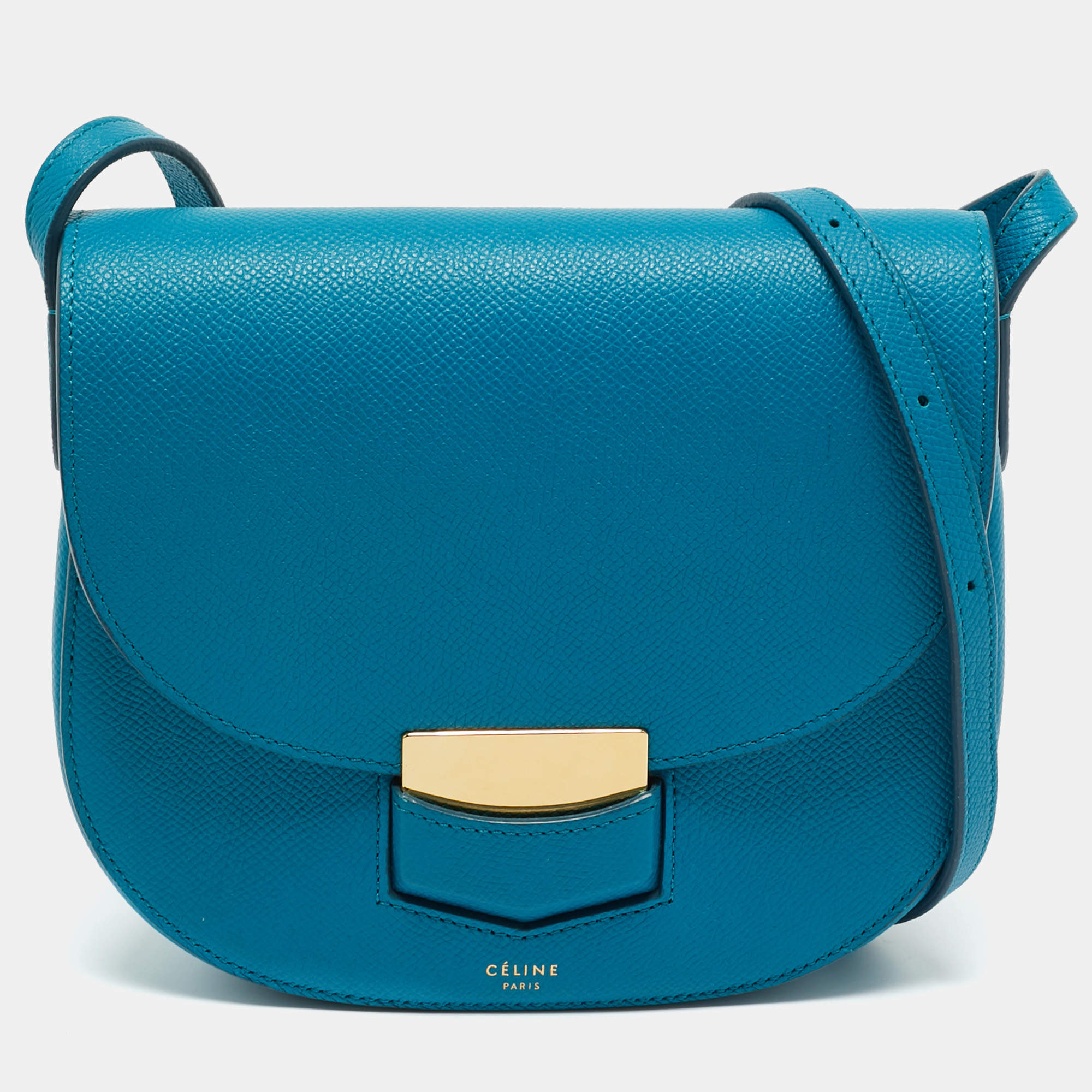 Pre Owned Celine Blue Leather Small Trotteur Crossbody Bag