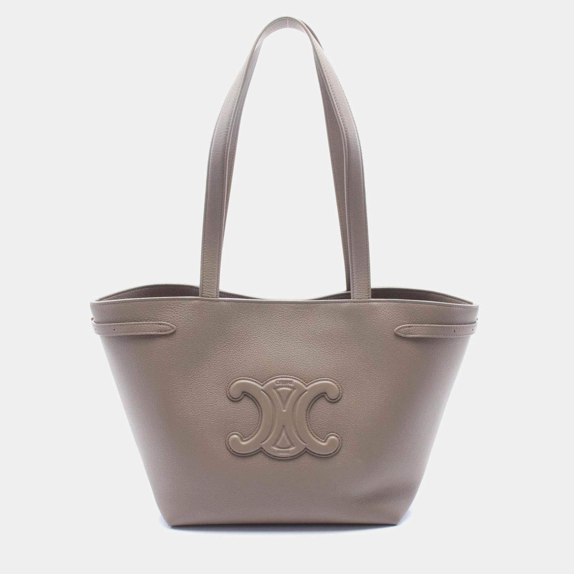 Pre Owned Celine Anais Cuir Cabas Small Beige Leather Tote Bag