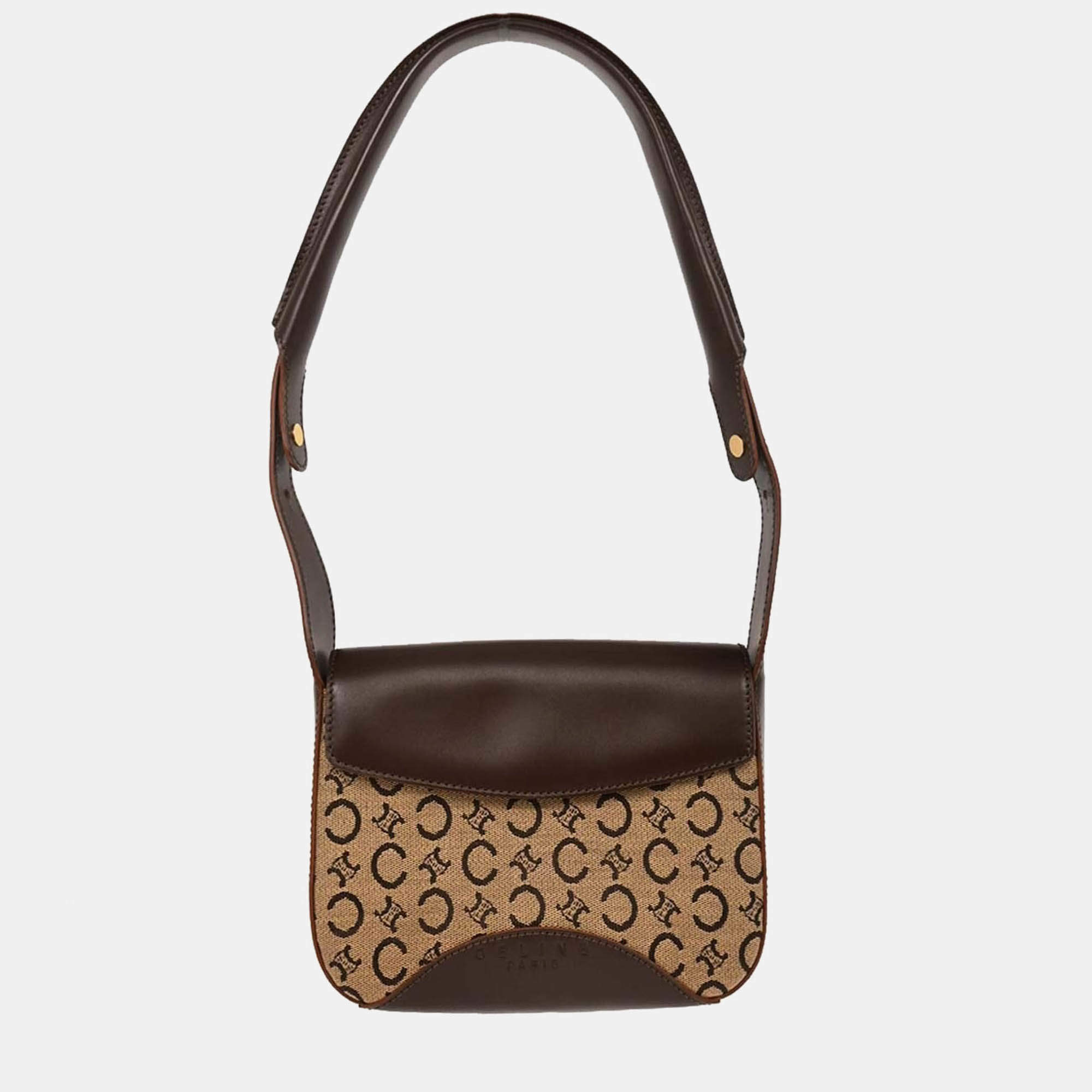 Pre Owned Celine C Macadam Brown Canvas Shoulder Bag