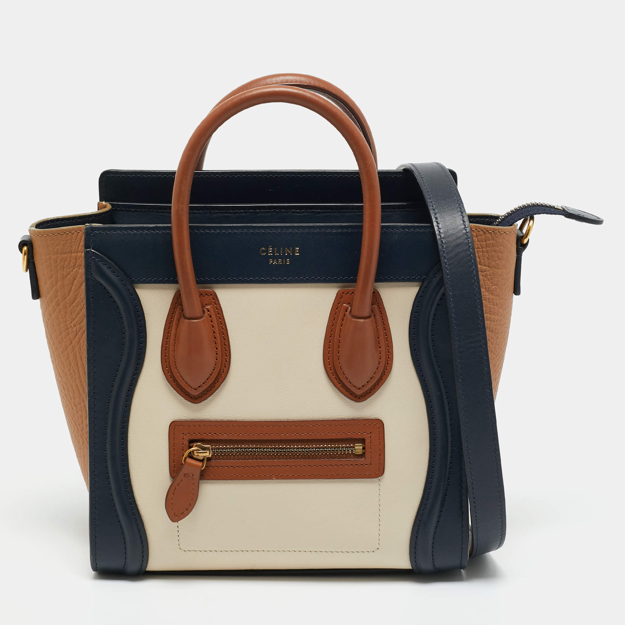 Pre Owned Celine Tricolor Leather Nano Luggage Tote