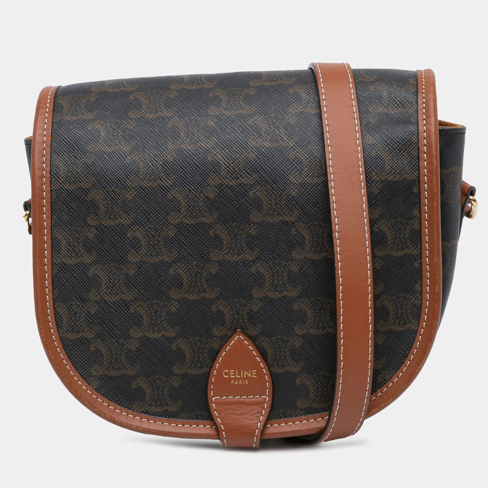 Pre Owned Celine Brown Medium Triomphe Coated Canvas Folco Crossbody
