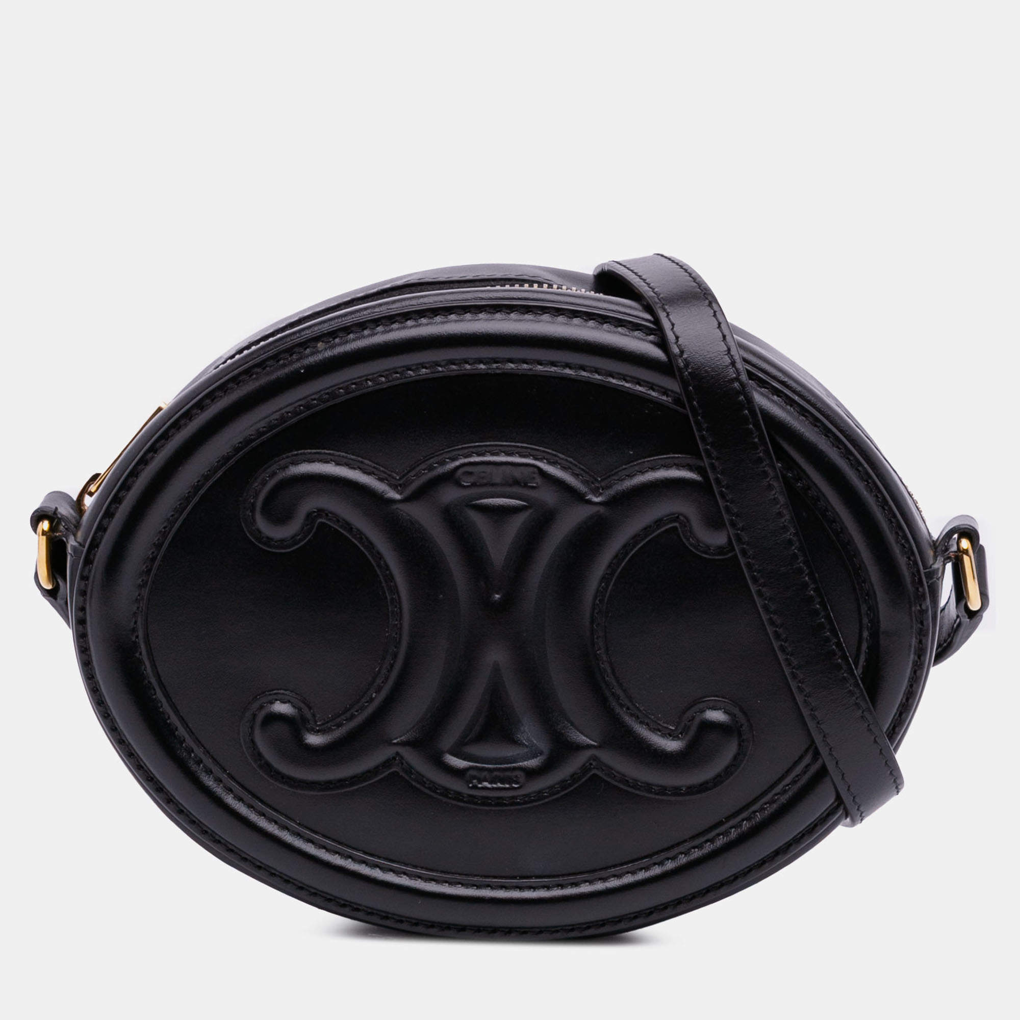 Pre Owned Celine Black Small Calfskin Cuir Triomphe Oval Crossbody