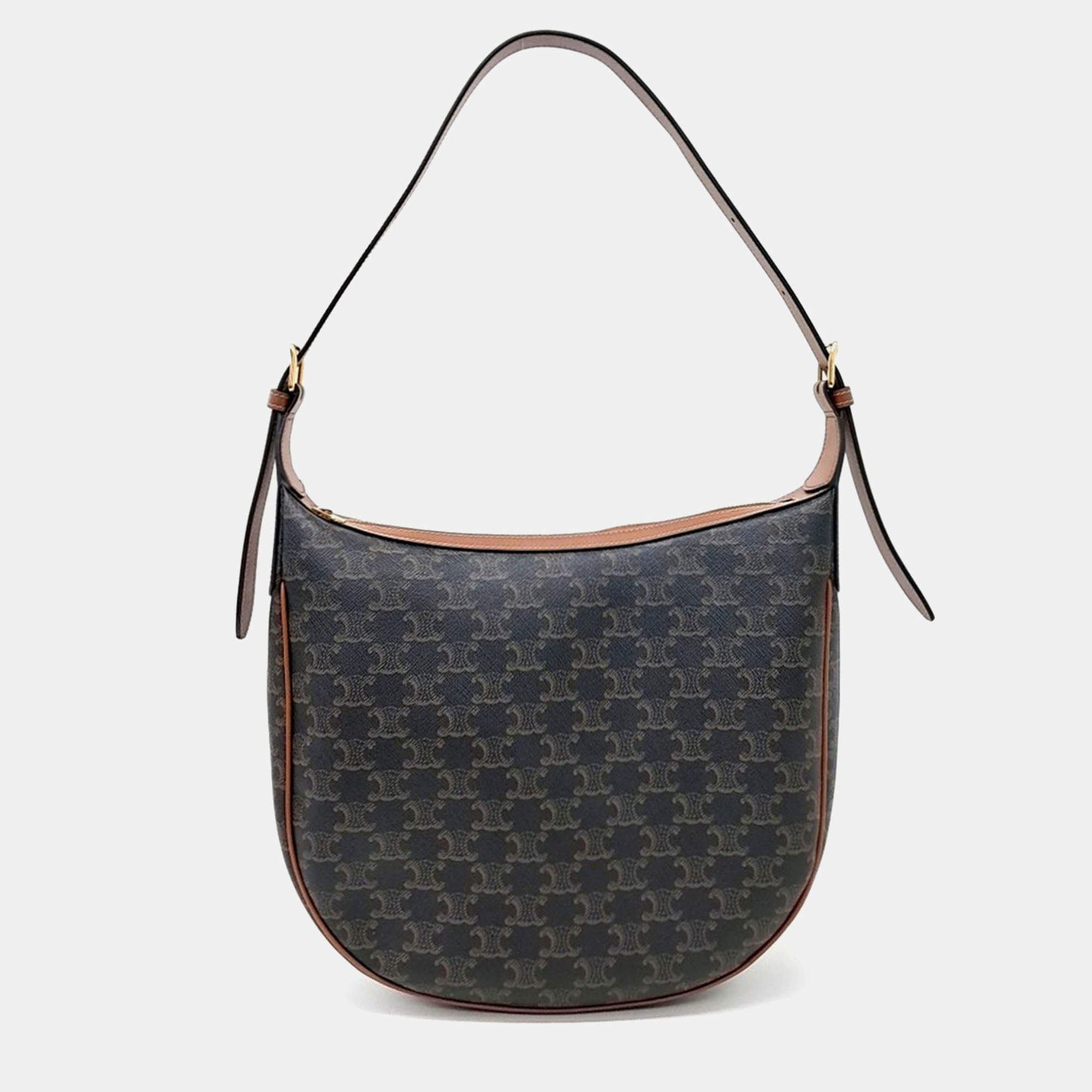 Pre Owned Celine Brown Coated canvas Heloise hobo bag