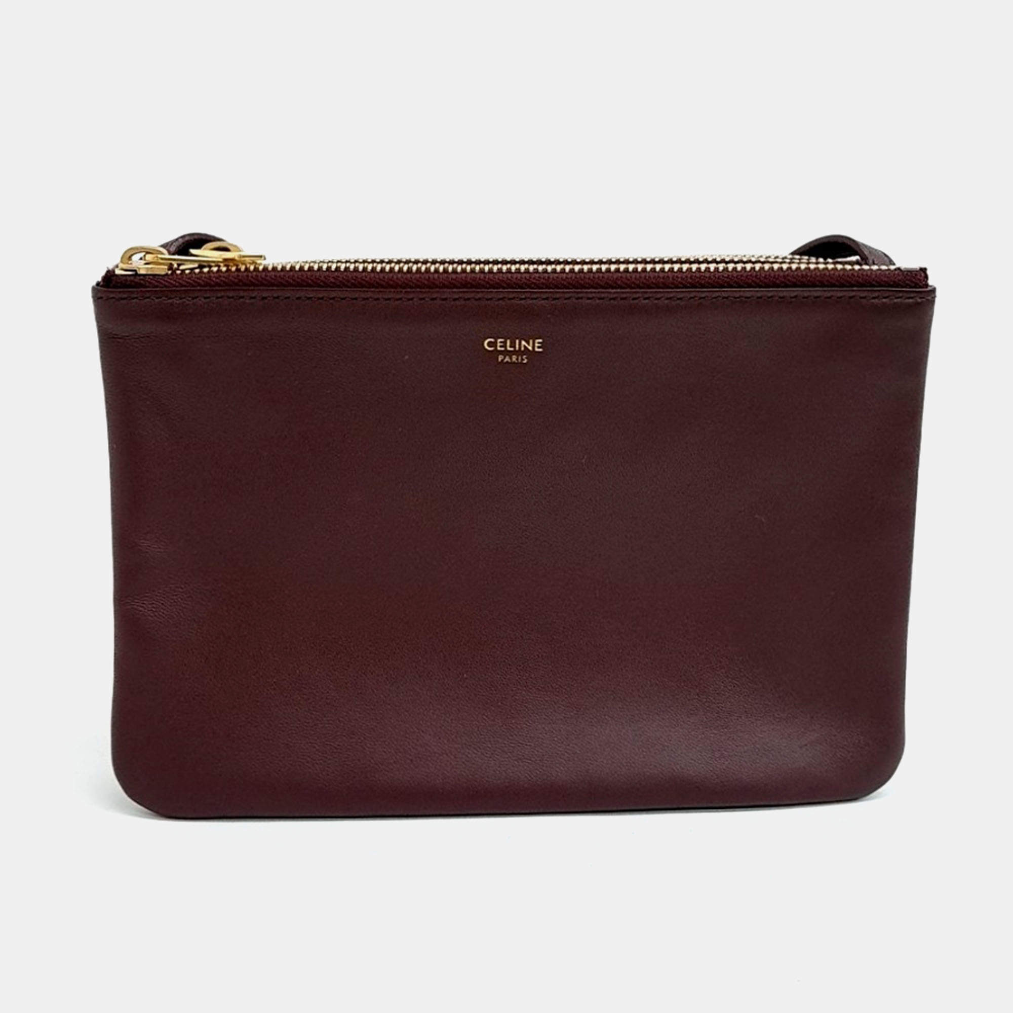 Pre Owned Celine Burgundy Leather Trio Bag Small