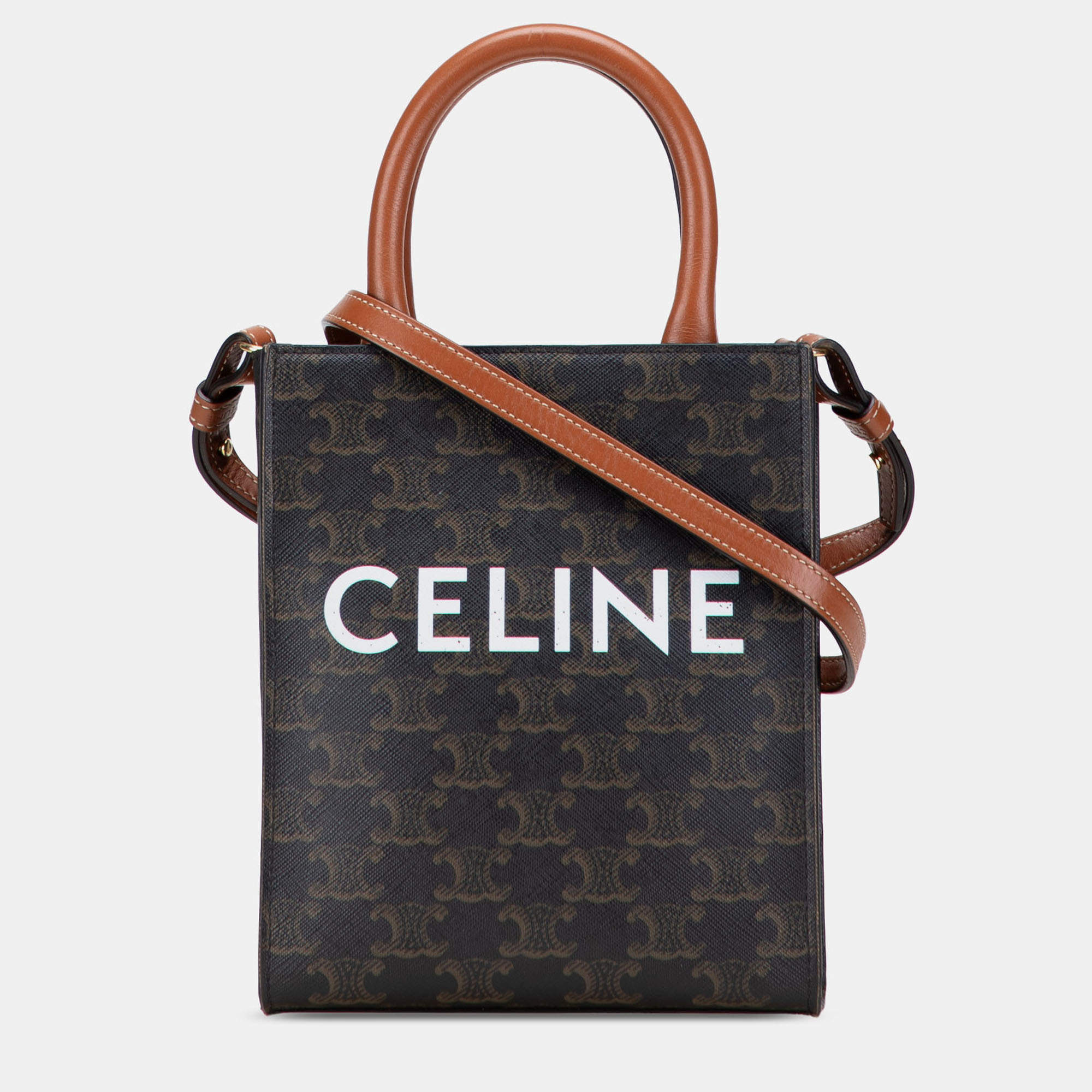 Pre Owned Celine Brown Mini Triomphe Coated Canvas Vertical Cabas Satchel