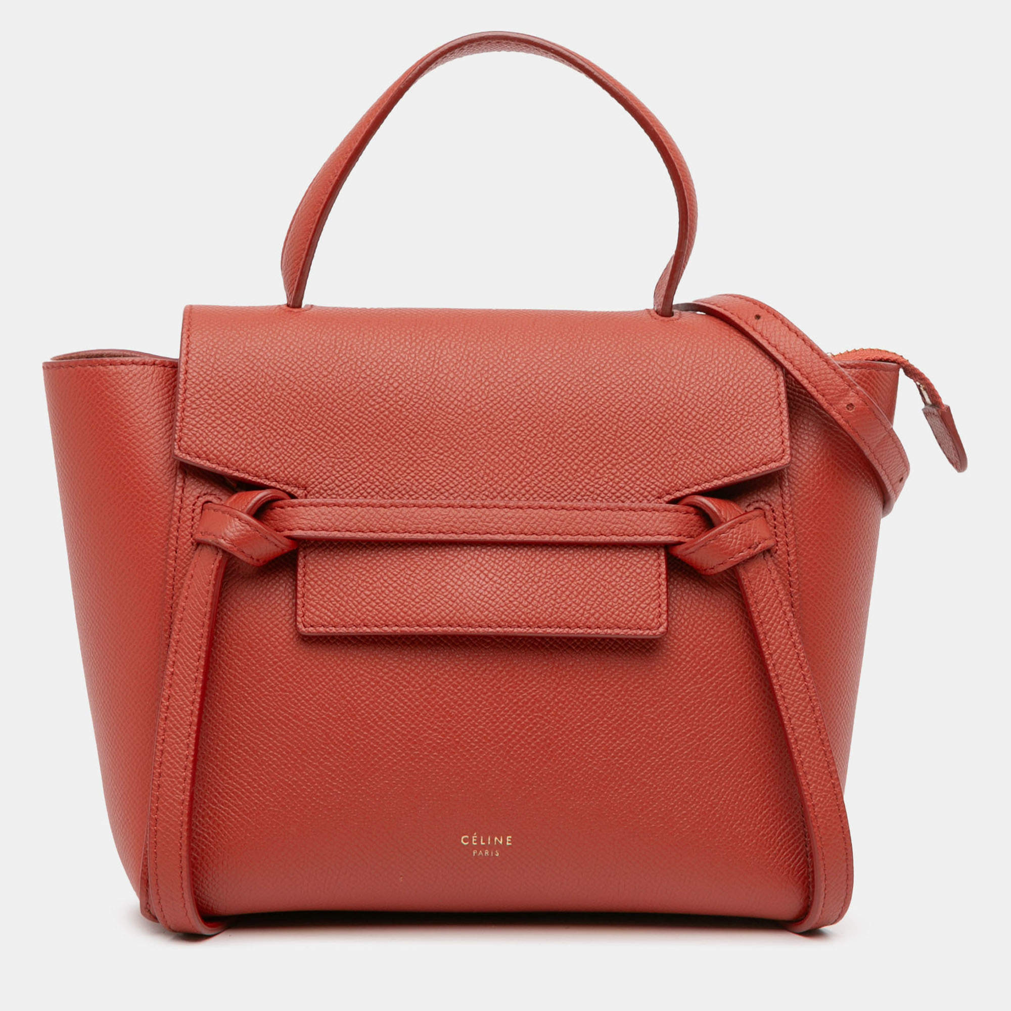 Pre Owned Celine Orange Nano Grained Calfskin Belt Bag