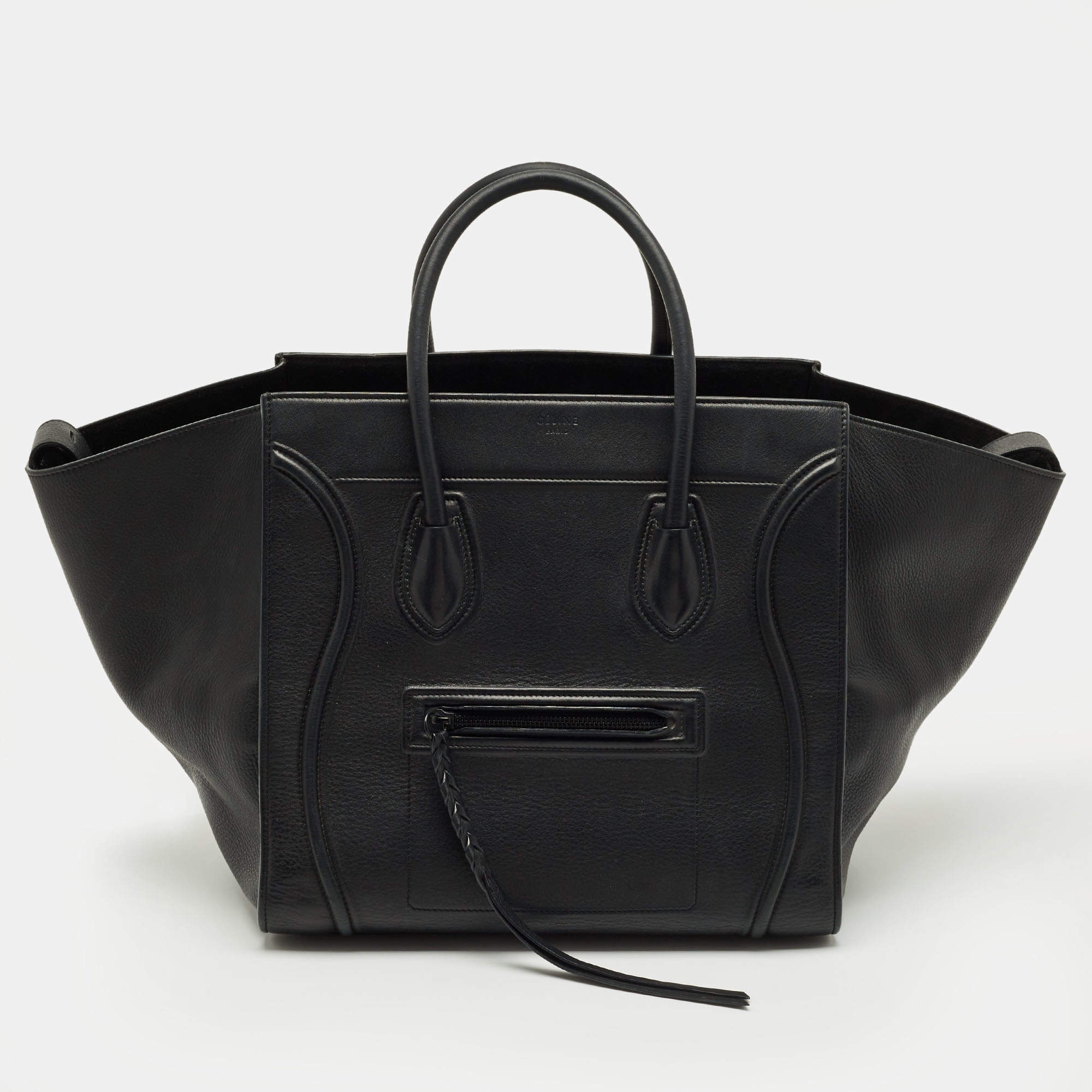 Pre Owned Celine Black Leather Medium Phantom Luggage Tote