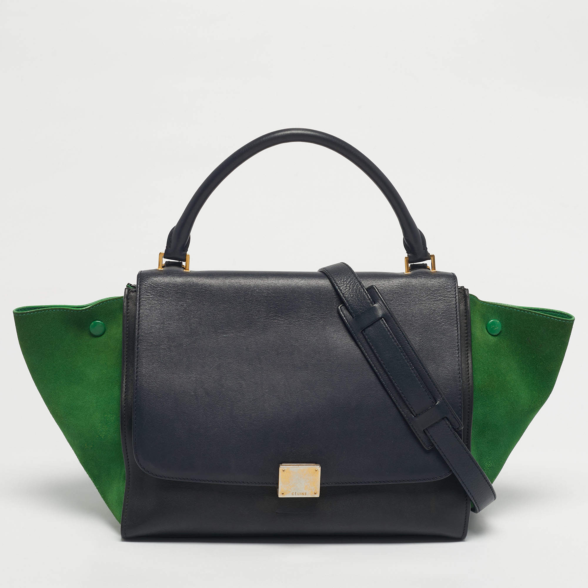 Pre Owned Celine Tricolor Leather and Suede Medium Trapeze Bag