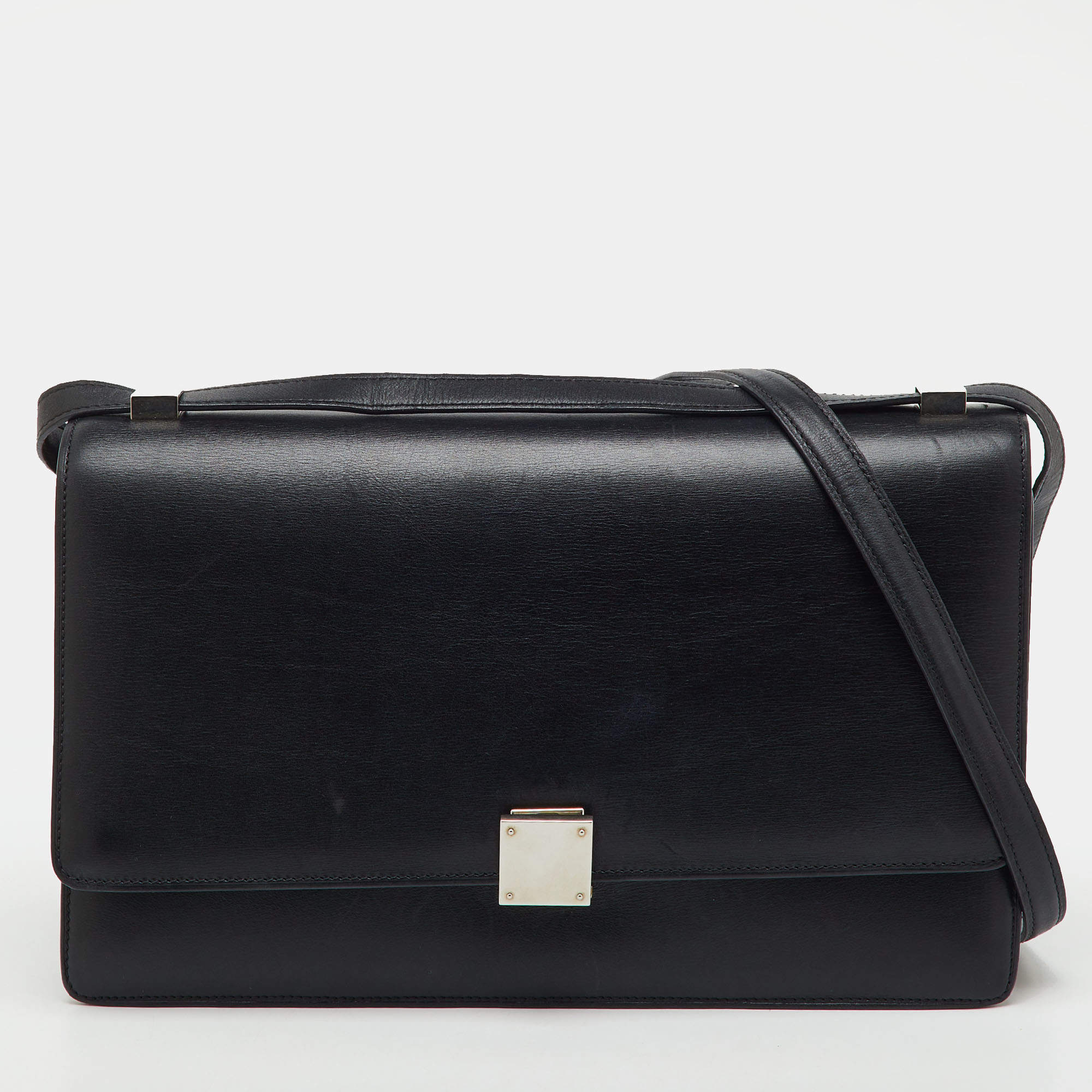 Pre Owned Celine Black/Brown Python and Leather Medium Case Flap Shoulder Bag