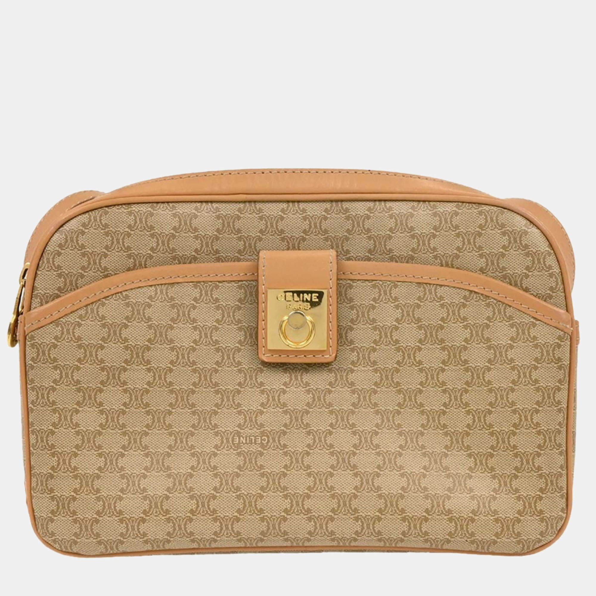 Pre Owned Celine Beige PVC Macadam Shoulder Bag