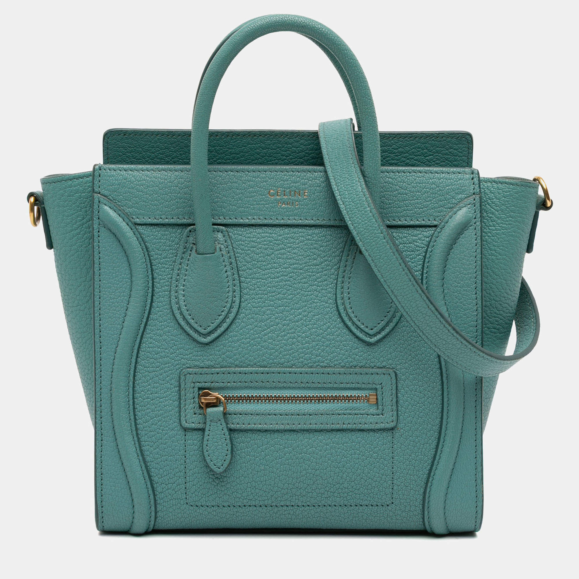 Pre Owned Celine Blue Nano Goatskin Luggage Tote