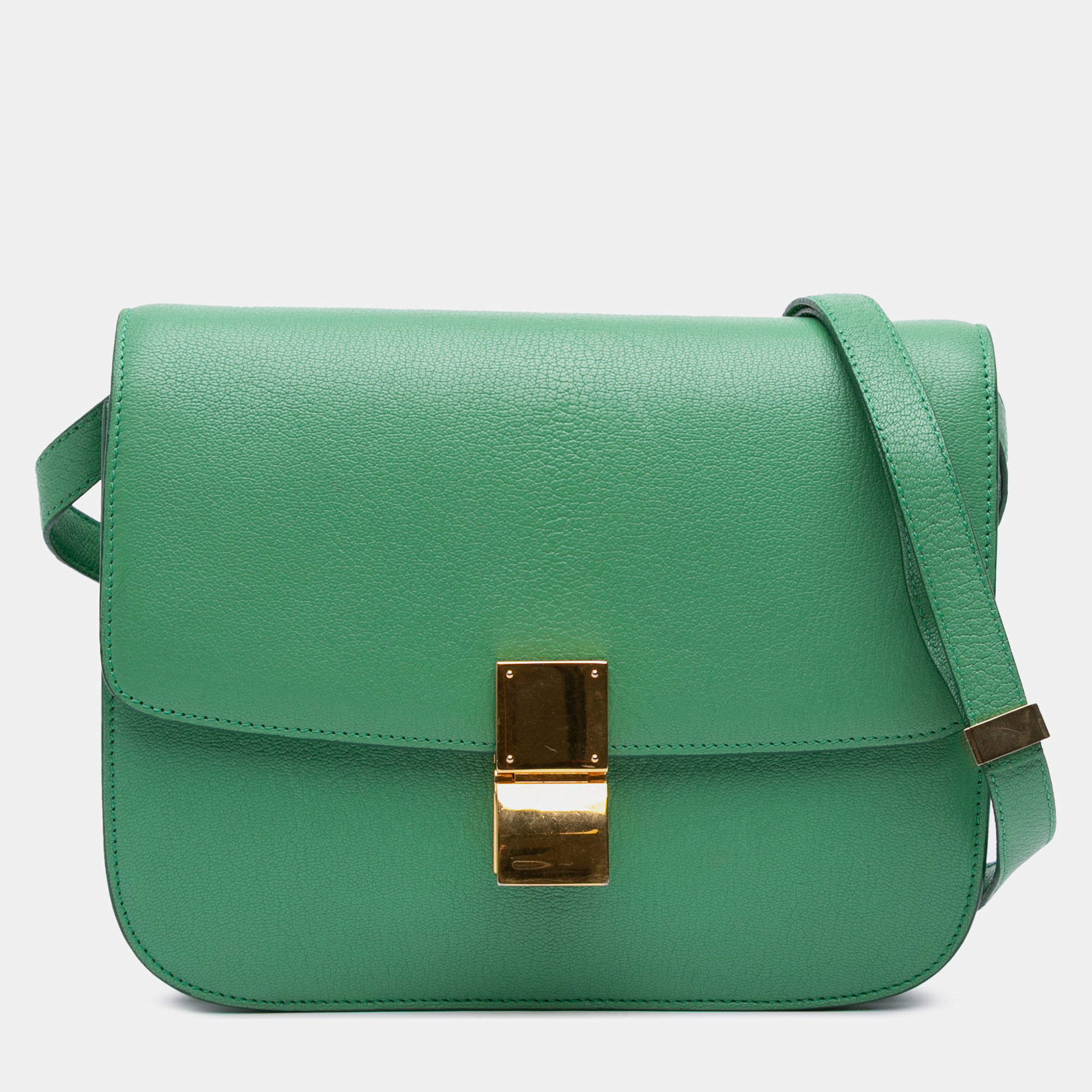 Pre Owned Celine Green Medium Calfskin Classic Box