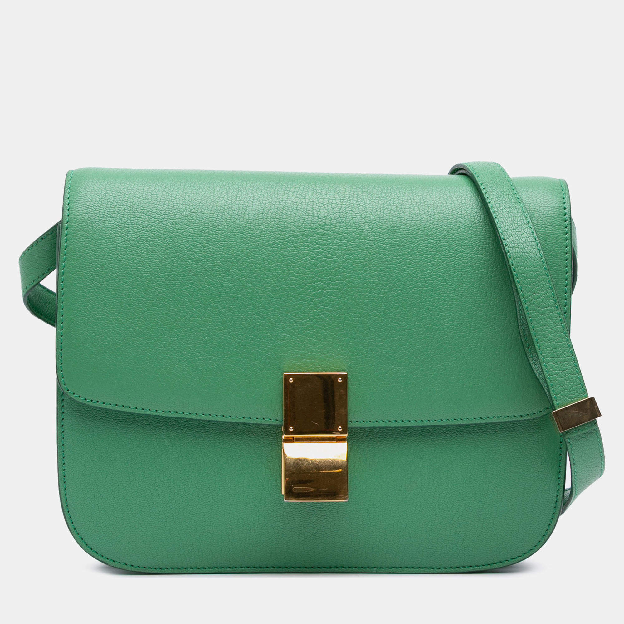 Pre Owned Celine Green Medium Calfskin Classic Box