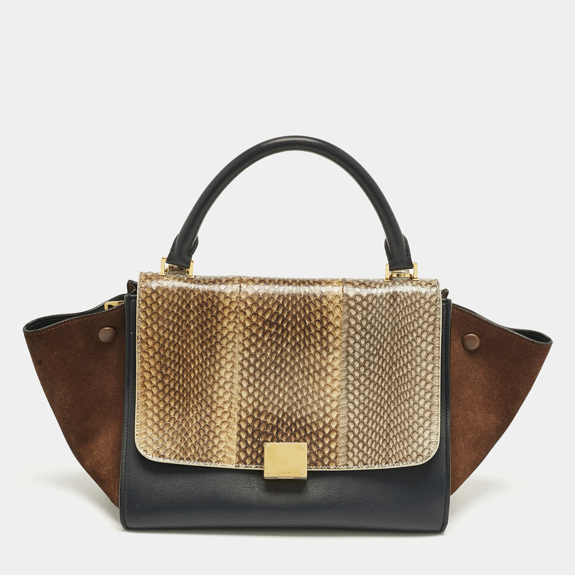 Pre Owned حقيبة سيليـن صغيرة يد علوية جلد ثلاثية الألوان وجلد الثعبان ترابيض