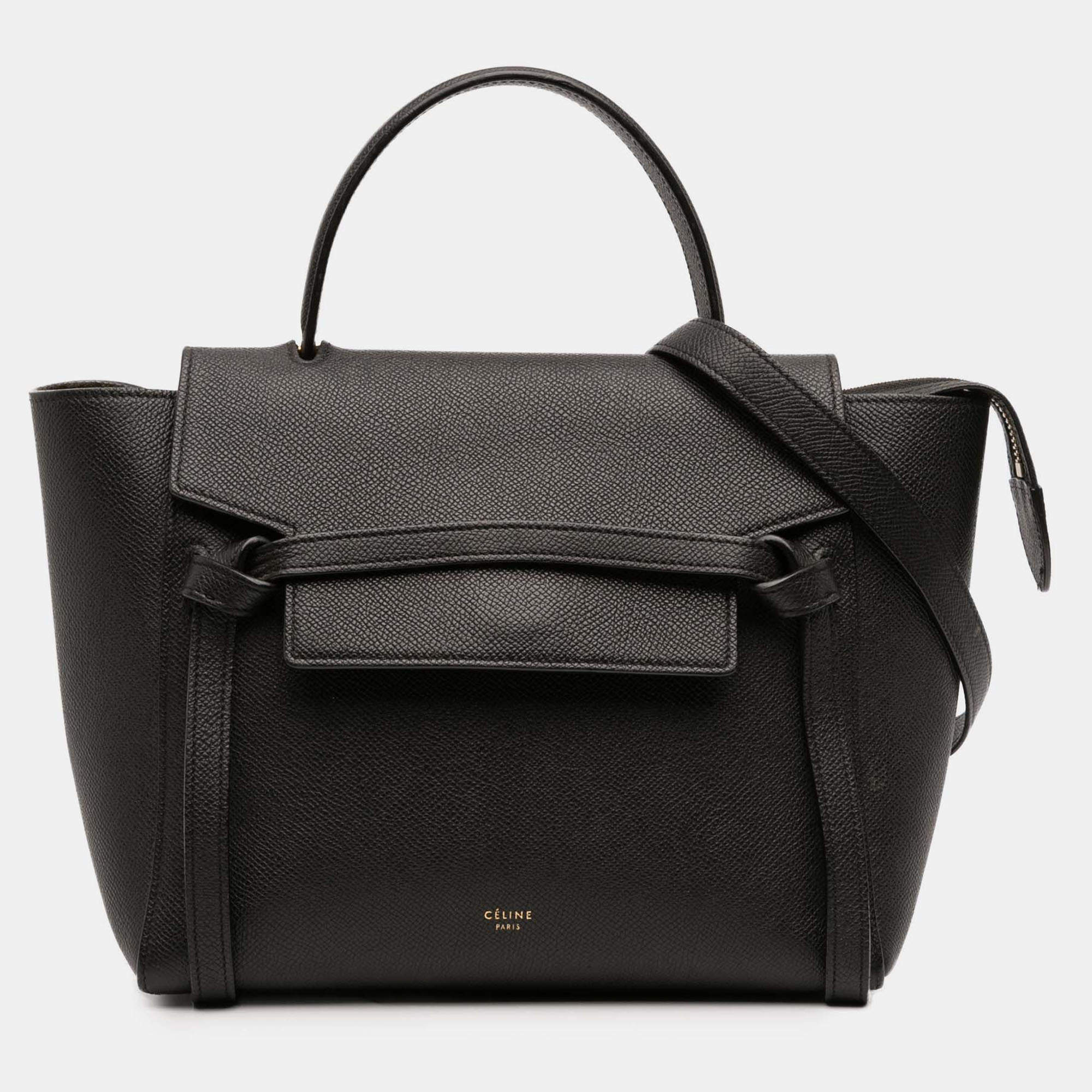 Pre Owned Celine Black Micro Grained Calfskin Belt Bag