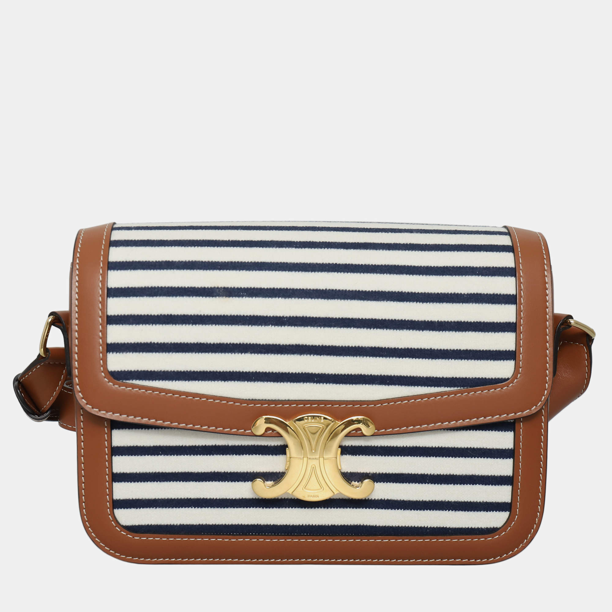 Pre Owned Celine Stripes Medium Triomphe Bag