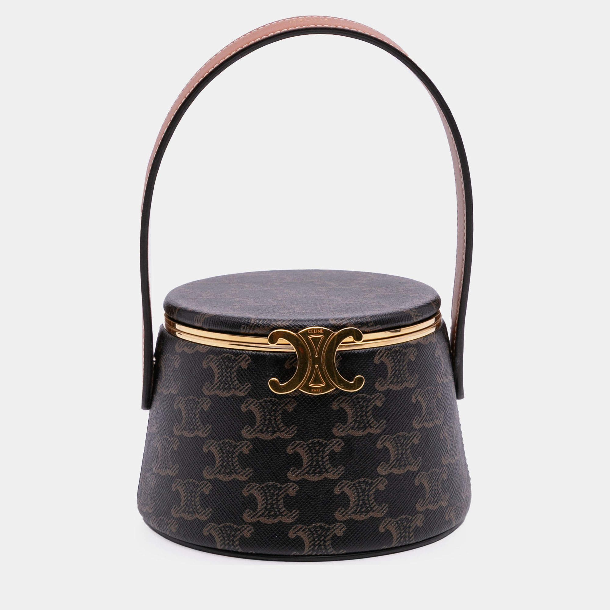 Pre Owned Celine Brown Triomphe Coated Canvas Triomphe Nina Minaudiere Bag