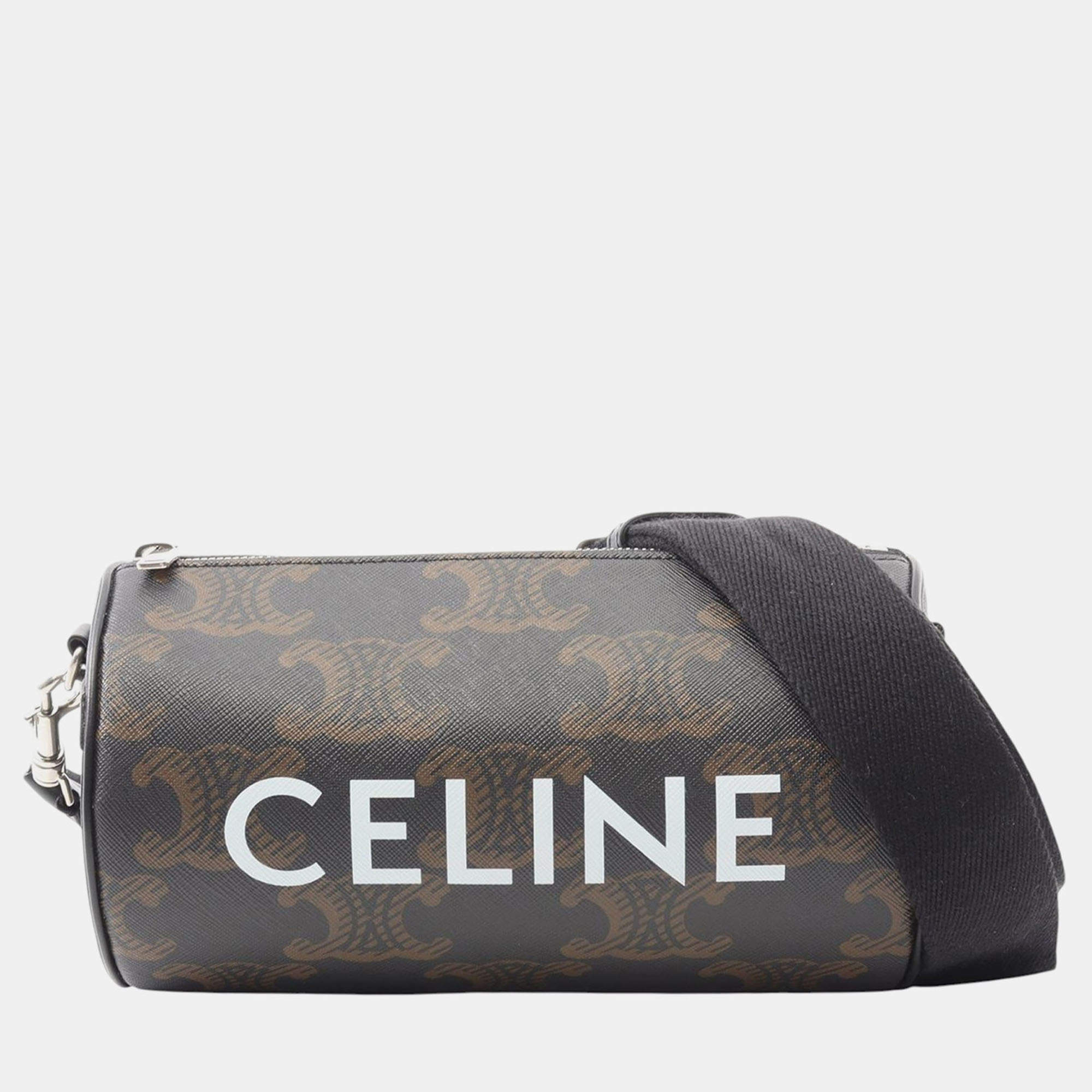 Pre Owned Celine Brown Triomphe Coated Canvas Cylinder Crossbody