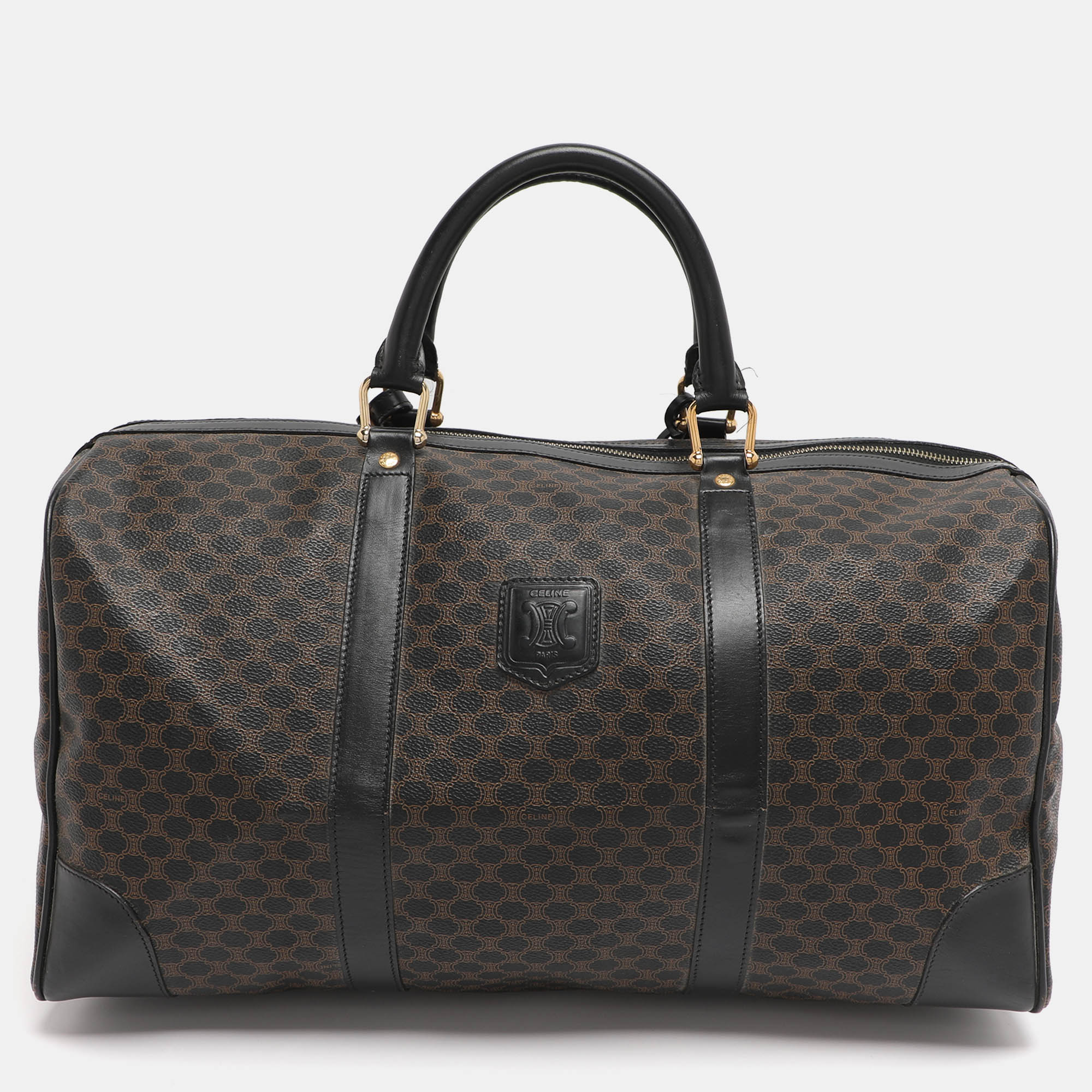 Pre Owned Celine Brown/Black Macadam Canvas and Leather Travel Suitcase