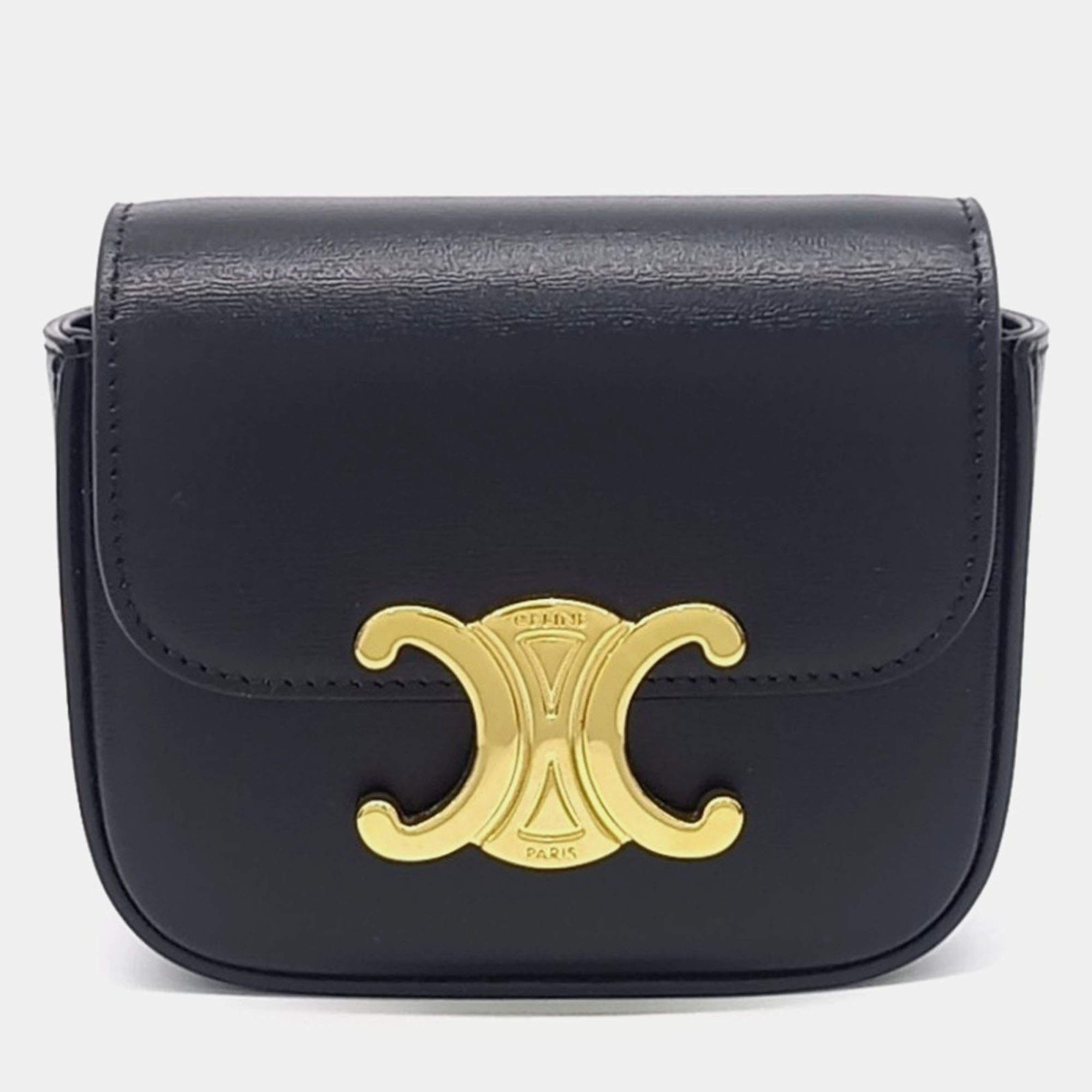Pre Owned Celine Black Leather Triumph Mini Crossbody Bag