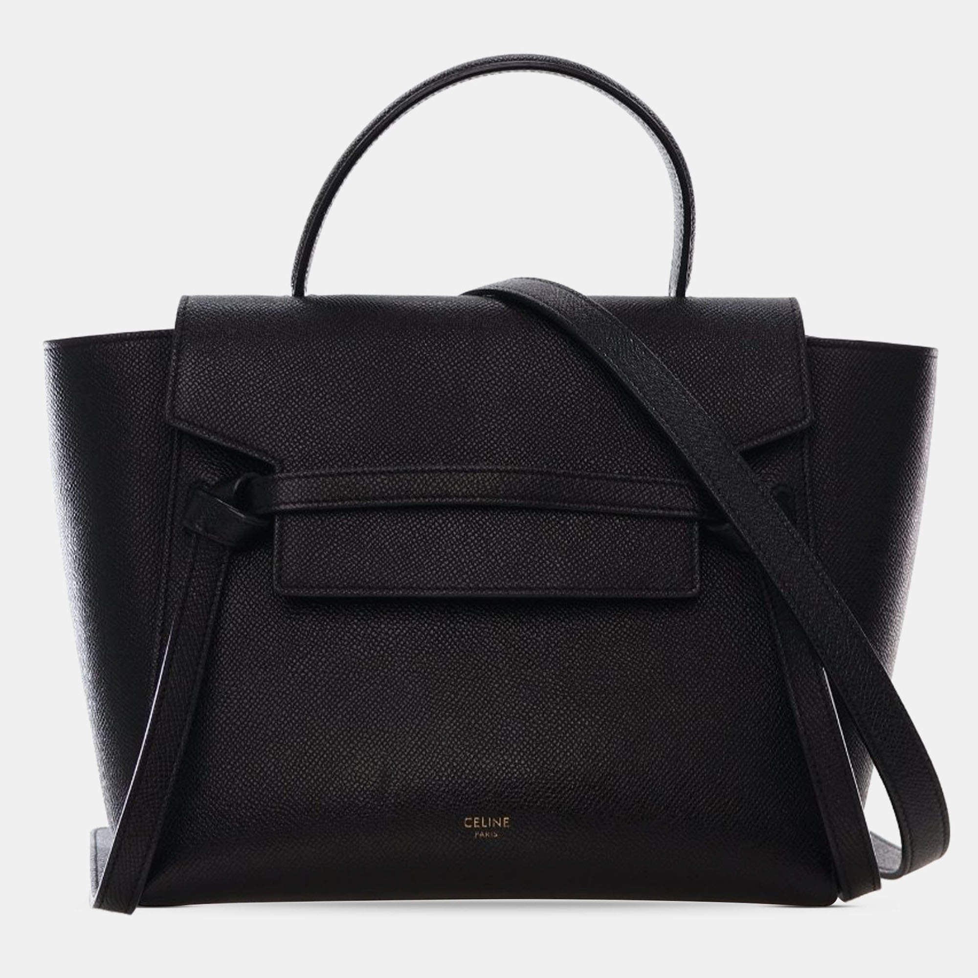 Pre Owned Celine Black Micro Grained Calfskin Belt Bag