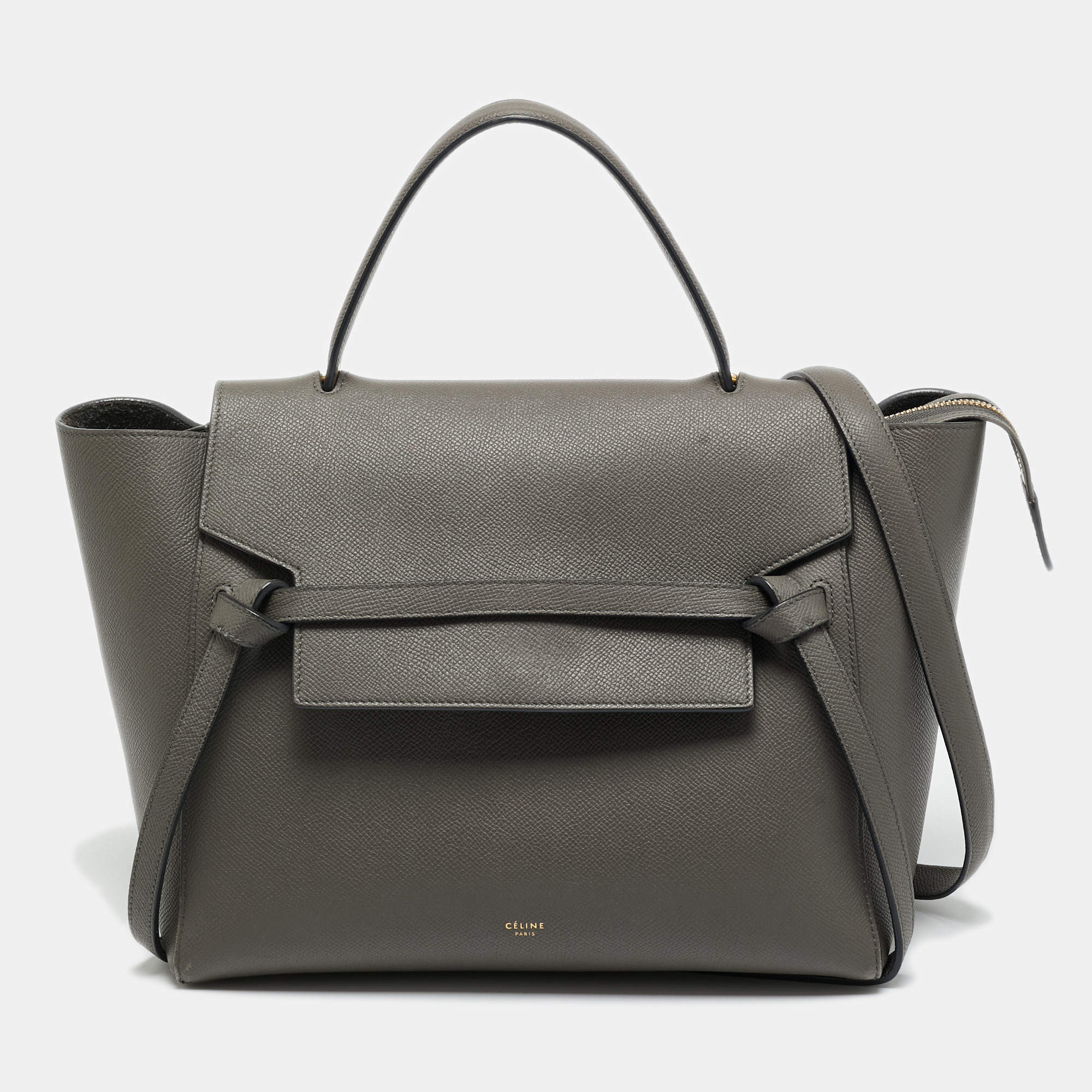 Pre Owned Celine Grey Leather Mini Belt Top Handle Bag