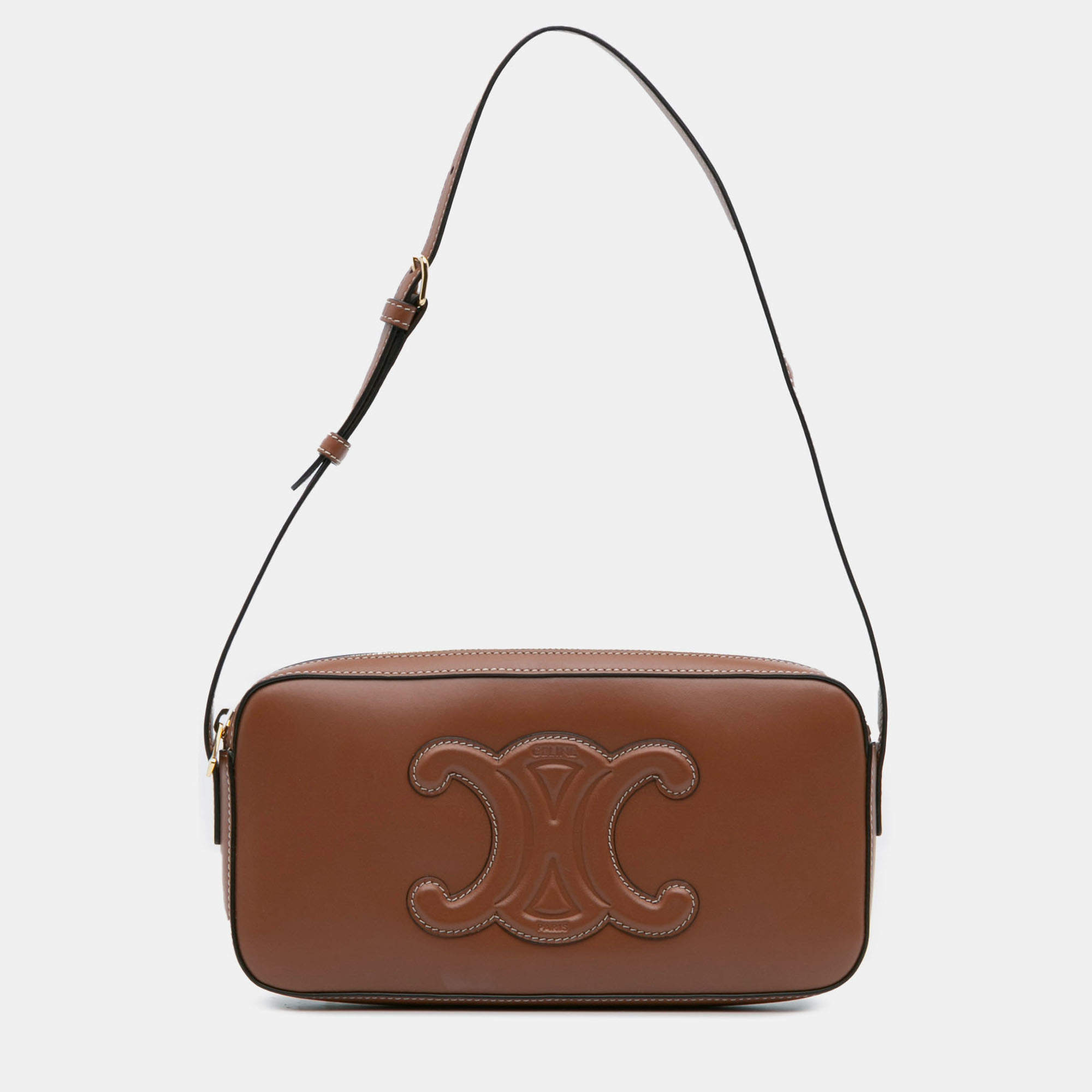 Pre Owned Celine Brown Mini Calfskin Cuir Triomphe Camera Shoulder Bag