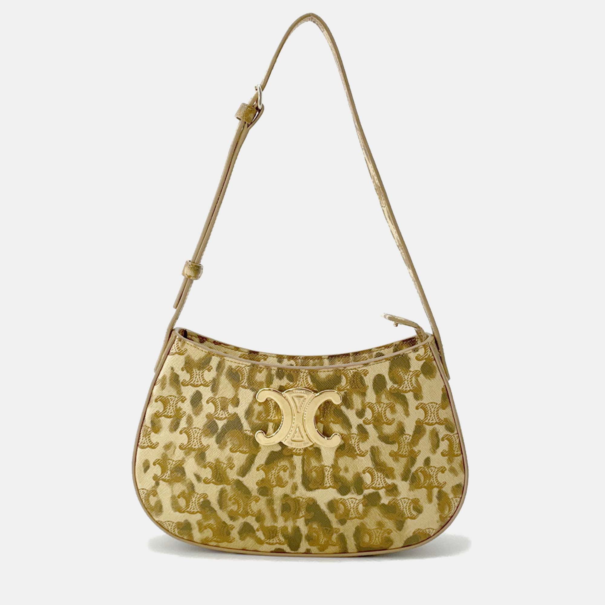 Pre Owned Celine Triomphe Tilly Leopard One-Shoulder Bag Beige Pvc Leather