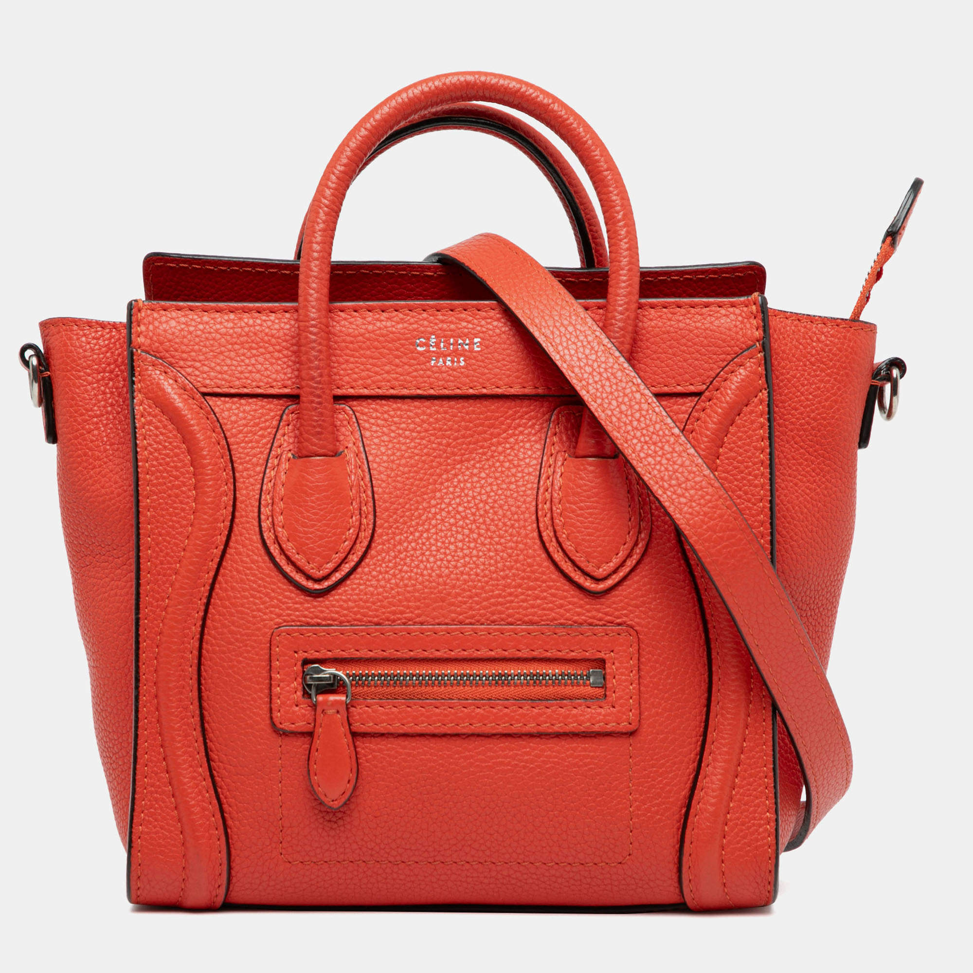 Pre Owned Celine Orange Nano Leather Luggage Tote