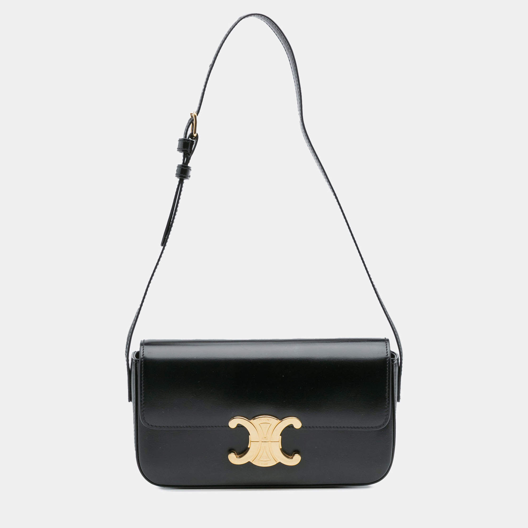 Pre Owned Celine Black Shiny Calfskin Claude Shoulder Bag