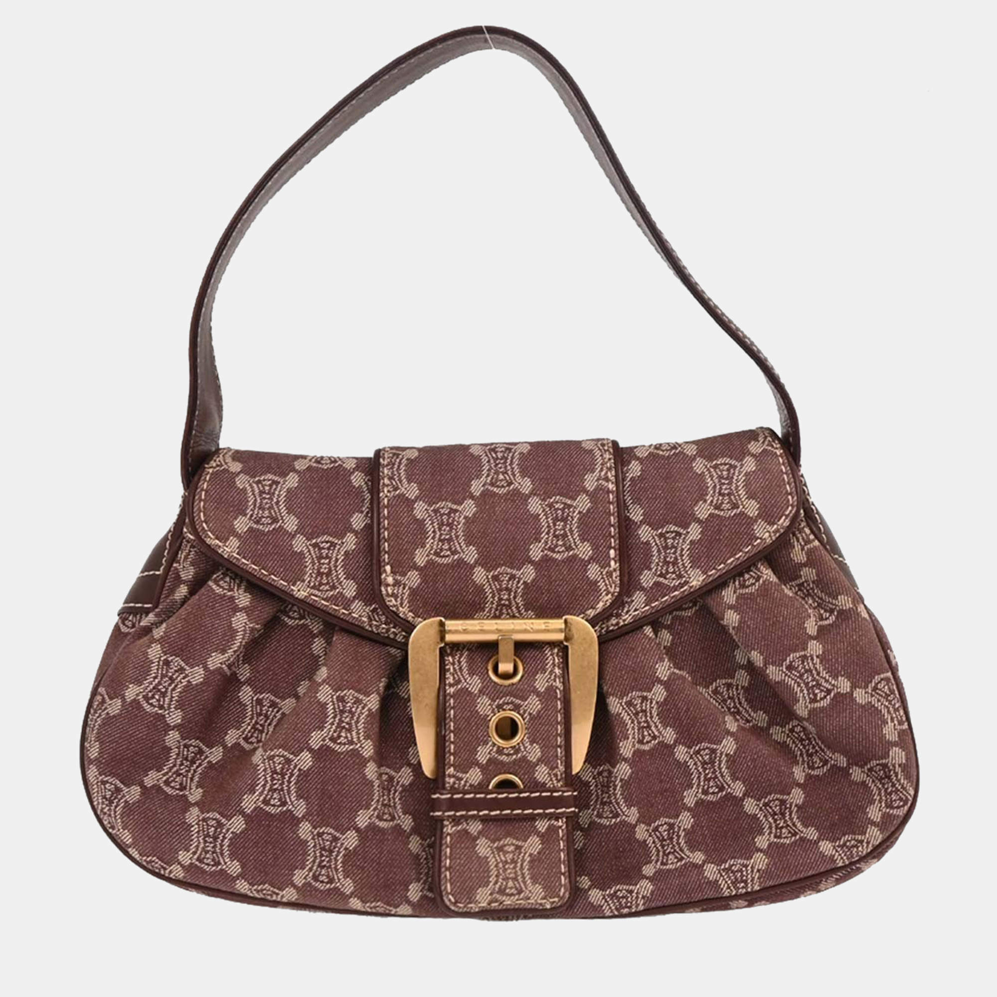 Pre Owned Celine Bordeaux Paris Macadam Shoulder Bag