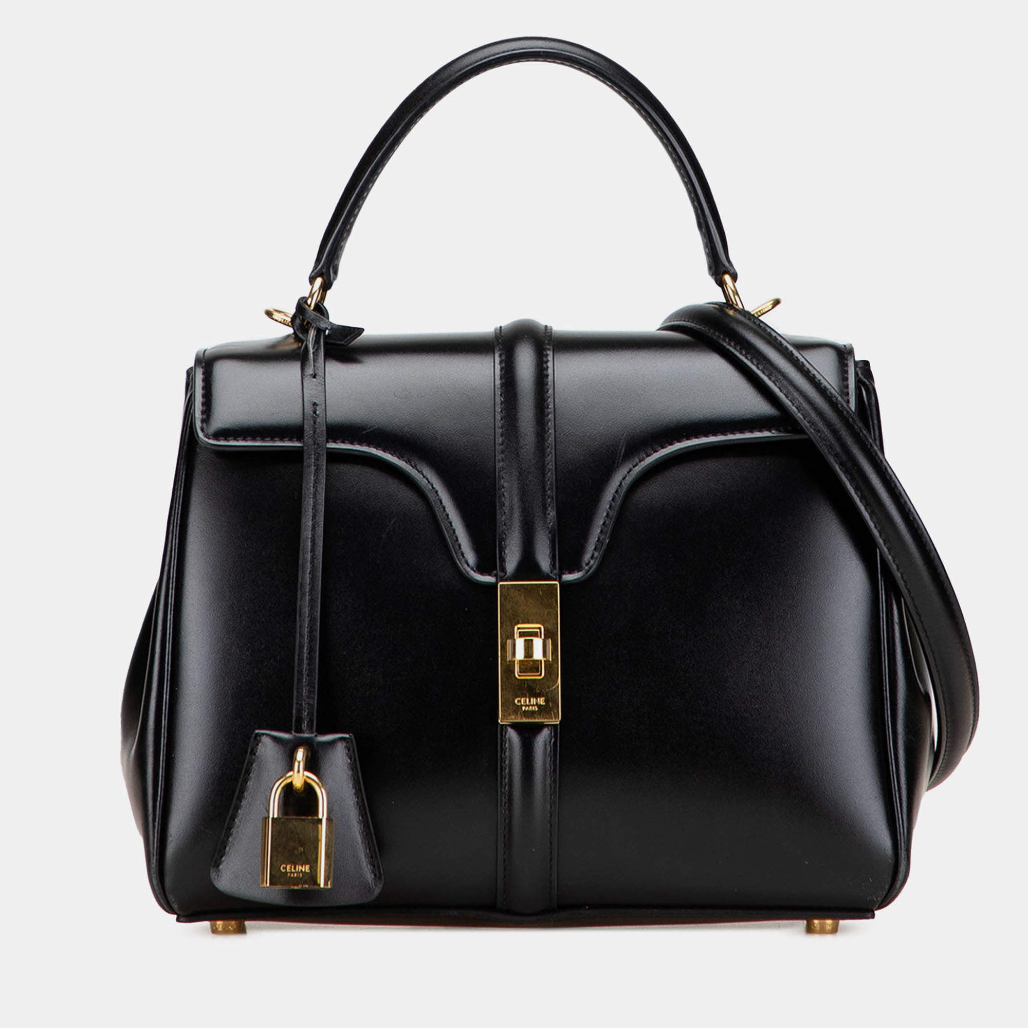 Pre Owned Celine Black Small Leather 16 Satchel