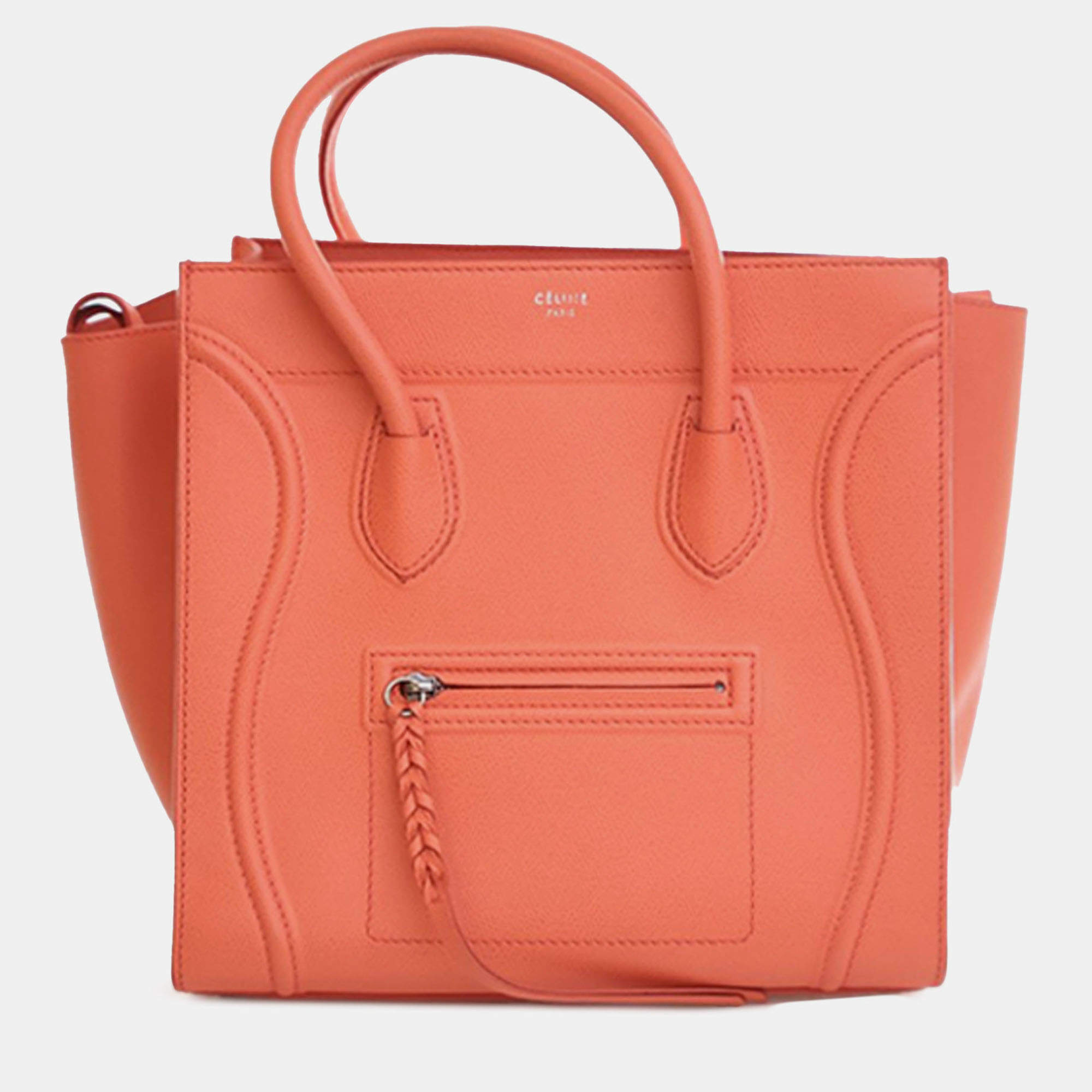 Pre Owned Celine Orange Medium Leather Phantom Luggage Tote