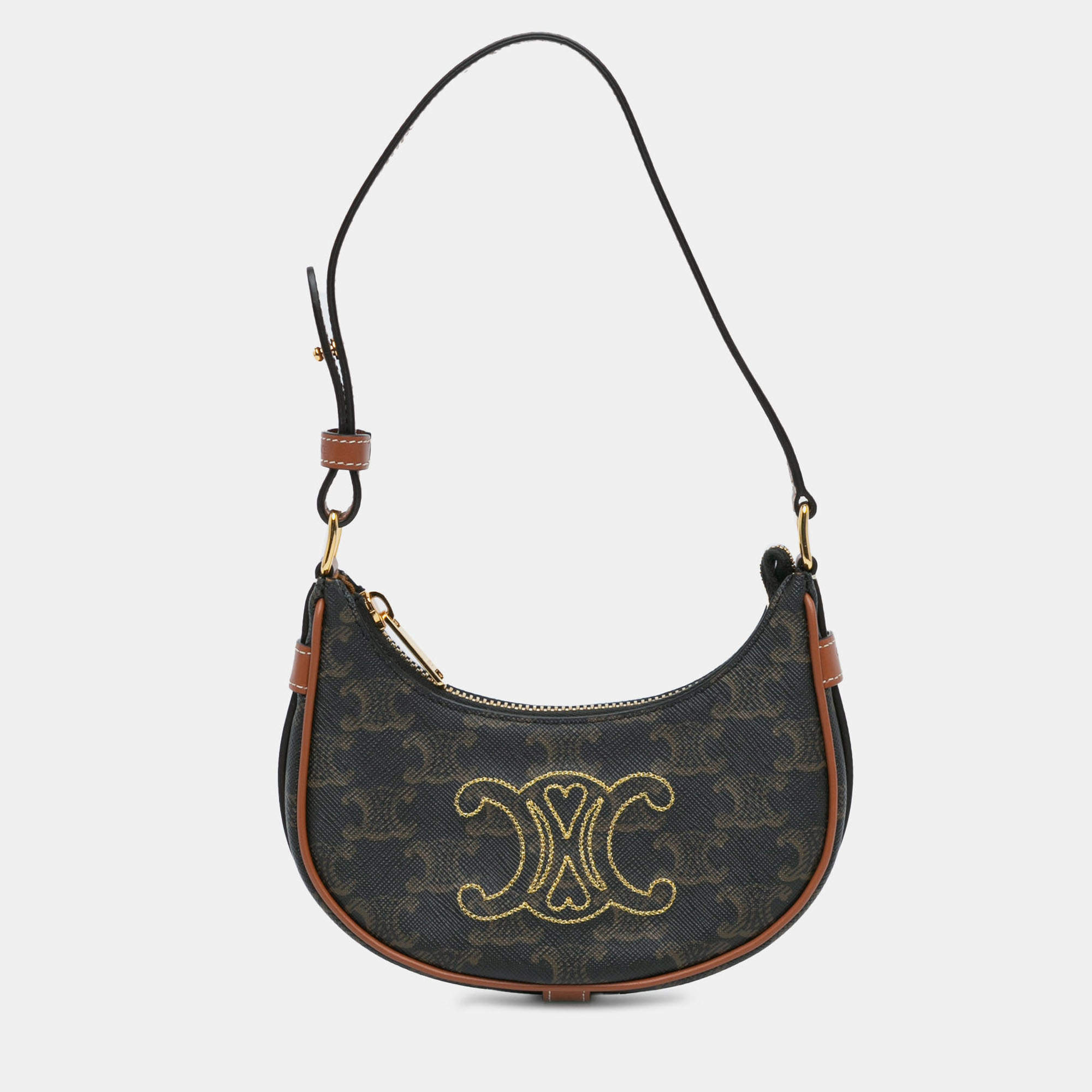 Pre Owned Celine Brown Mini Triomphe Coated Canvas Ava Shoulder Bag