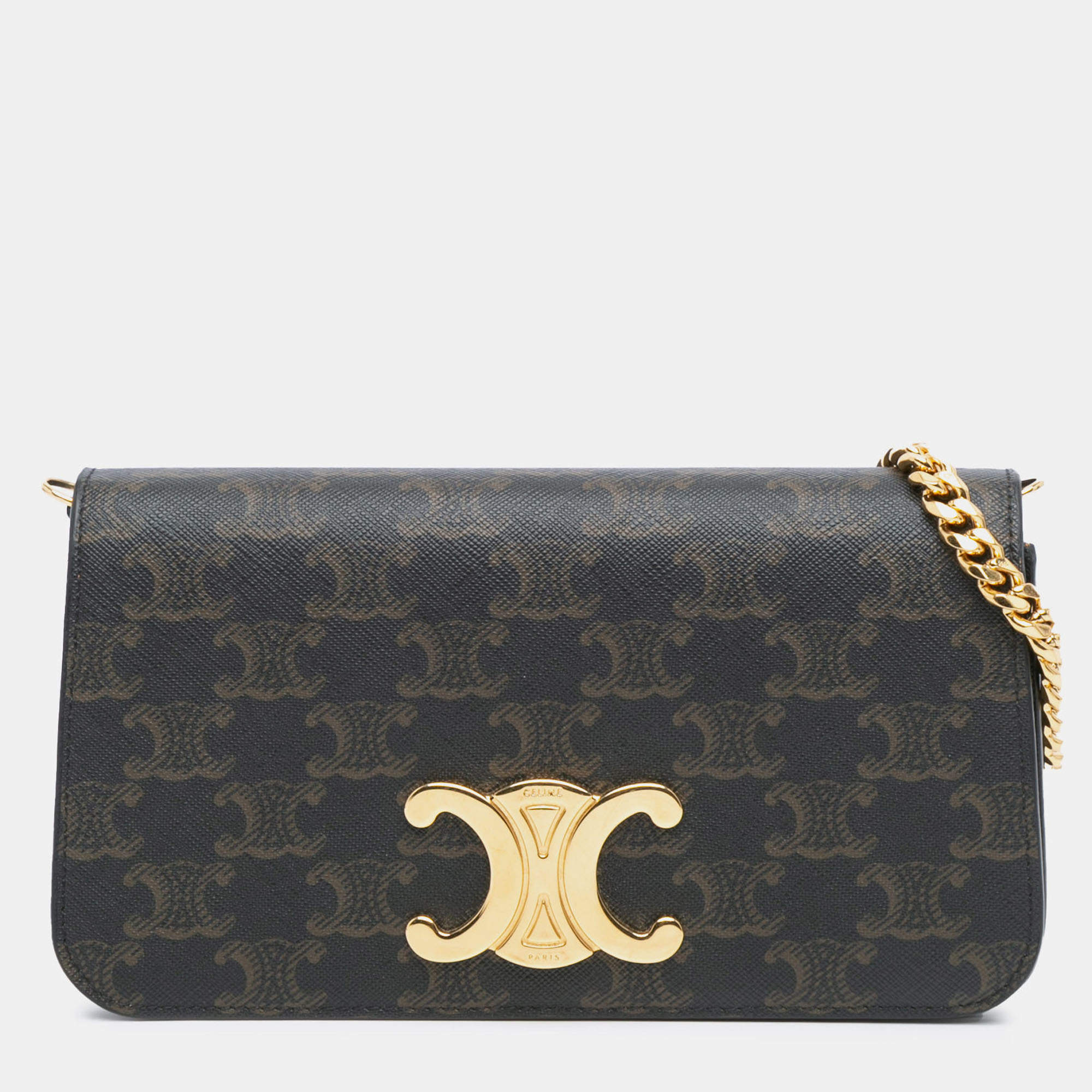 Pre Owned Celine Brown Triomphe Coated Canvas Triomphe Multi Pochette Satchel