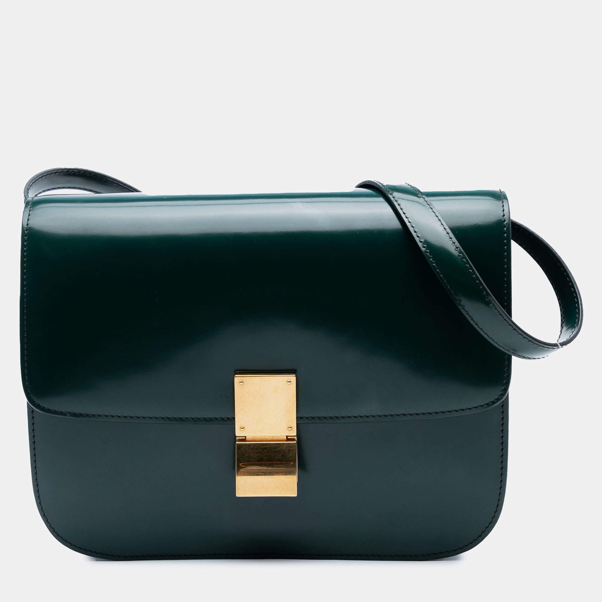 Pre Owned Celine Green Medium Patent Classic Box