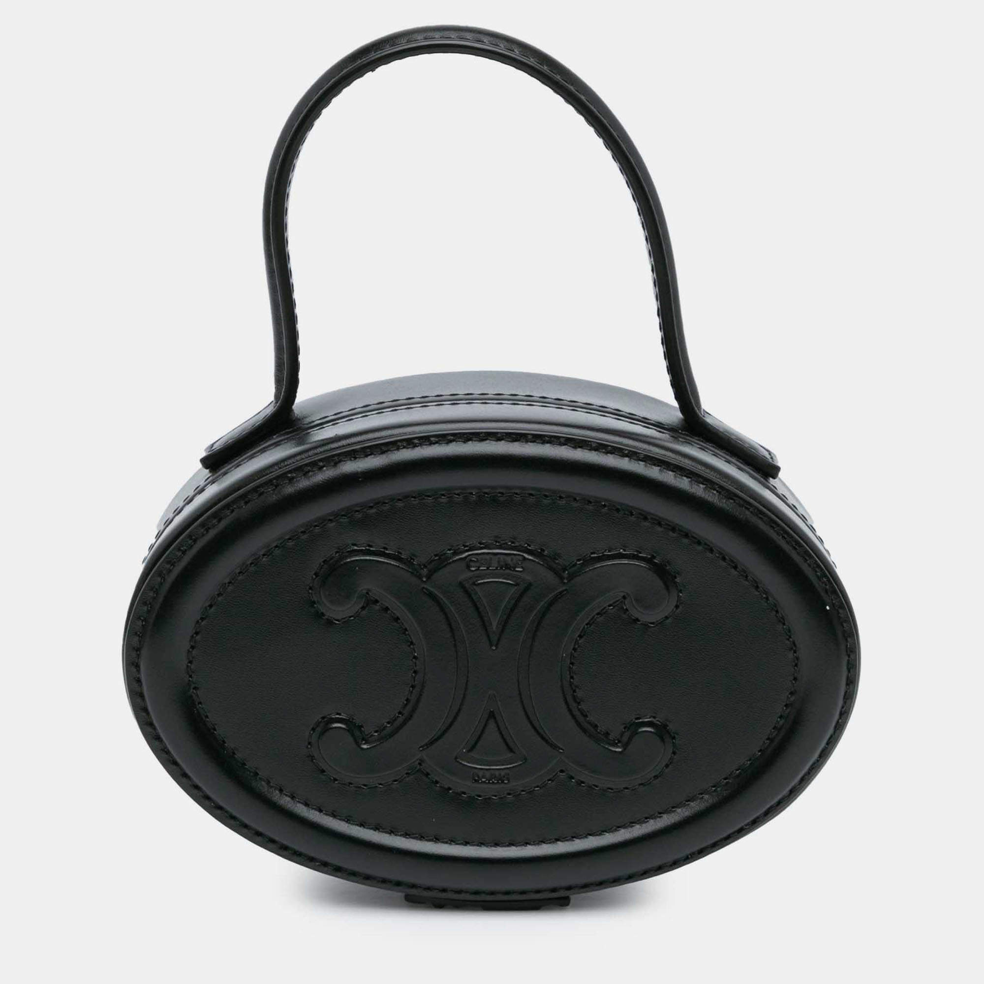 Pre Owned Celine Black Calfskin Cuir Triomphe Oval Handbag