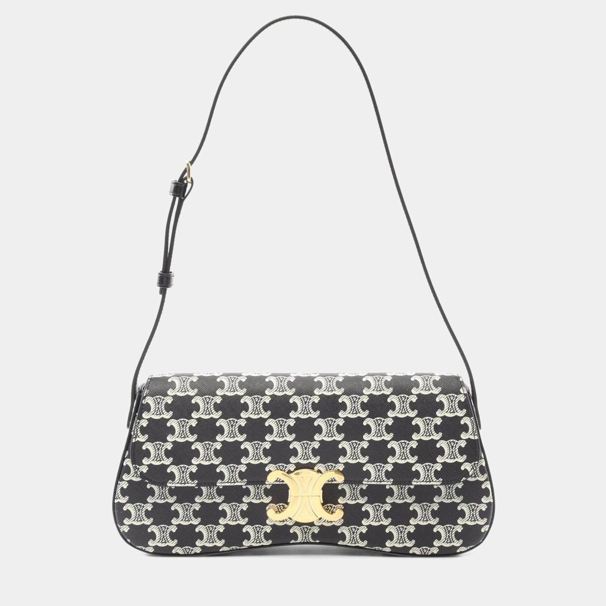 Pre Owned Celine Medium Lola Black/White Coated Canvas Leather Shoulder Bag 