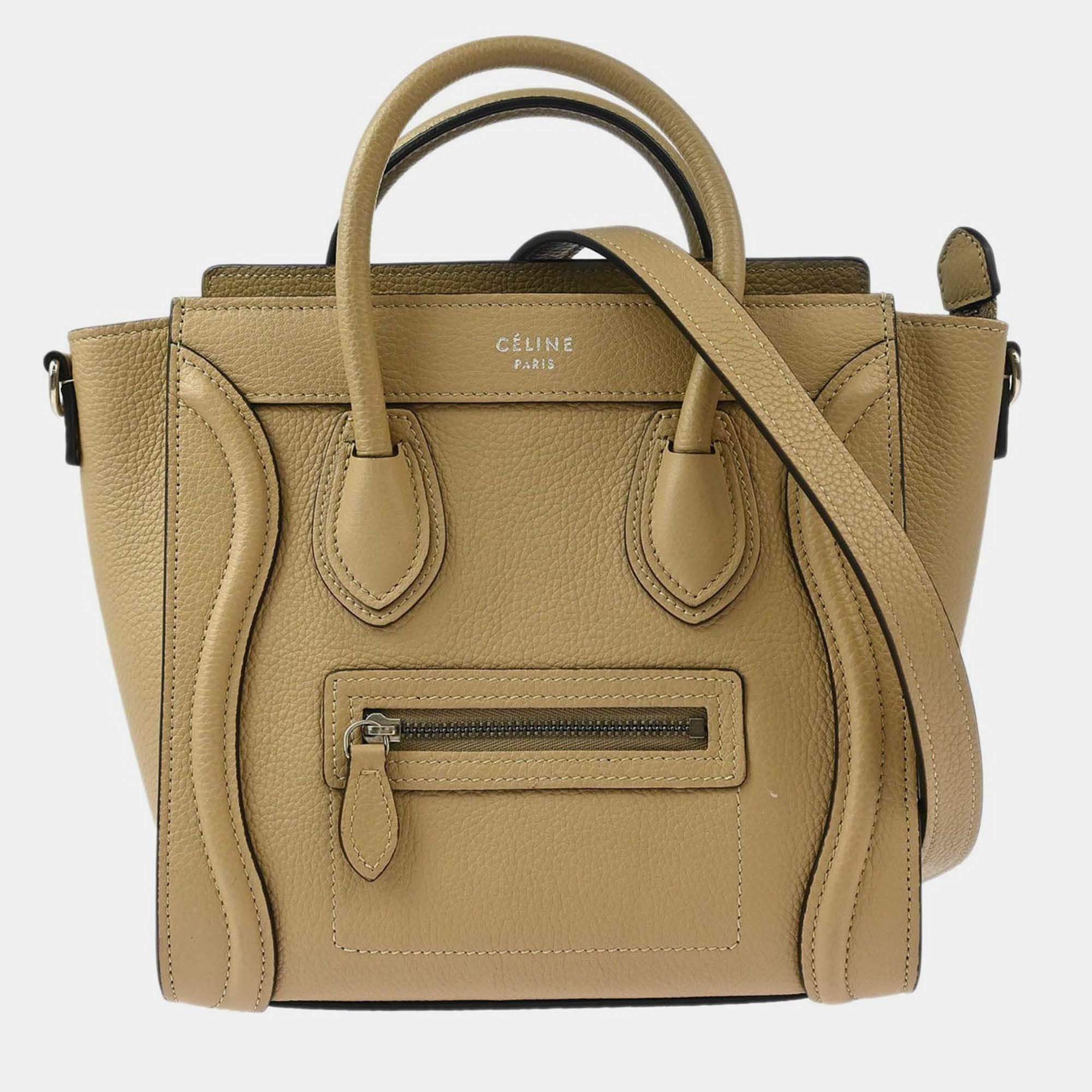 Pre Owned Celine Beige Leather Nano Luggage Tote Bag