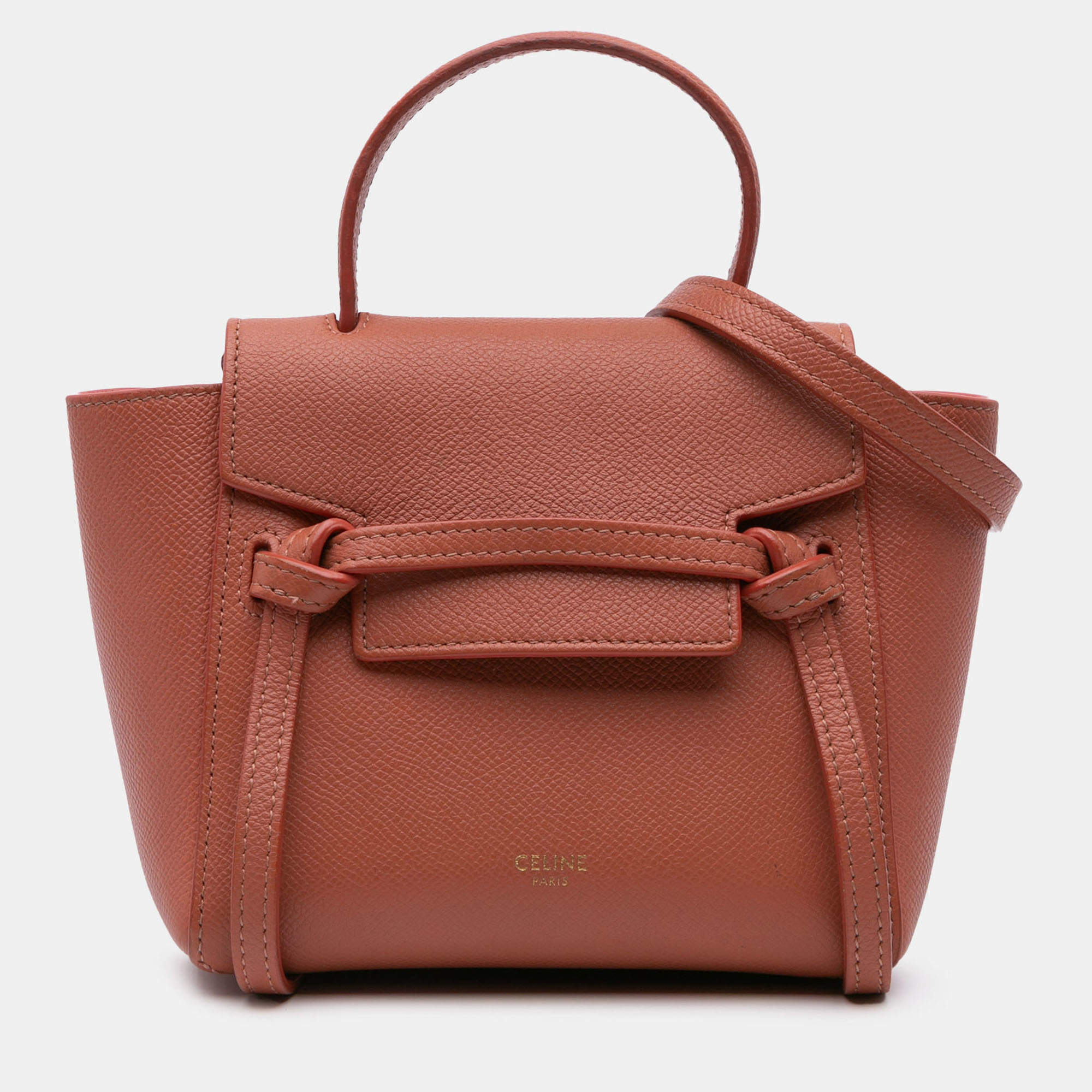 Pre Owned Celine Orange Pico Grained Calfskin Belt Bag
