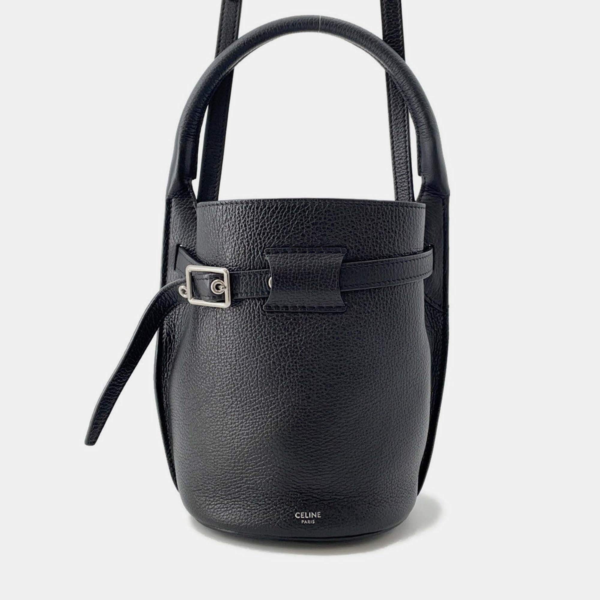 Pre Owned Celine Big Bag Bucket Black Leather Size Nano 2Way Handbag