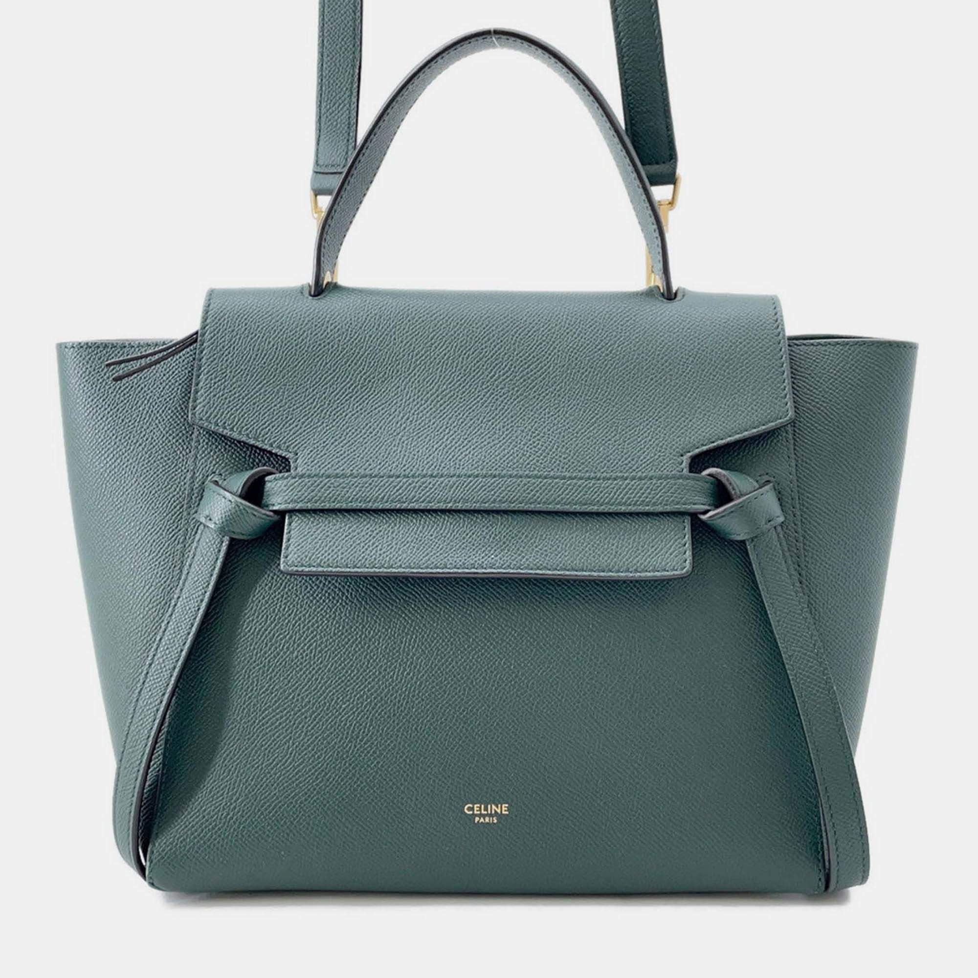 Pre Owned Celine Belt Bag Dark Green Leather Size Micro