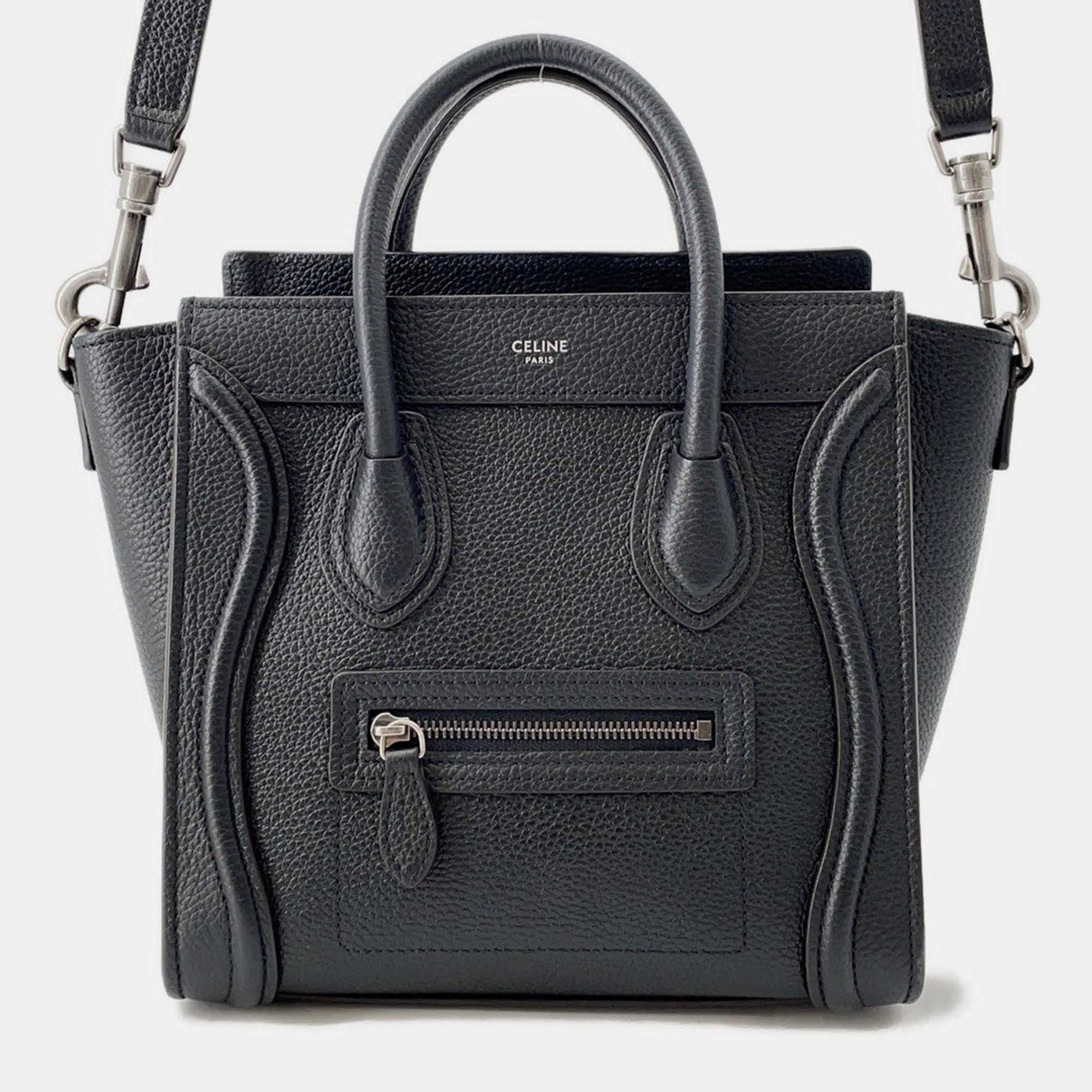 Pre Owned Celine Luggage Shopper Black Leather Size Nano