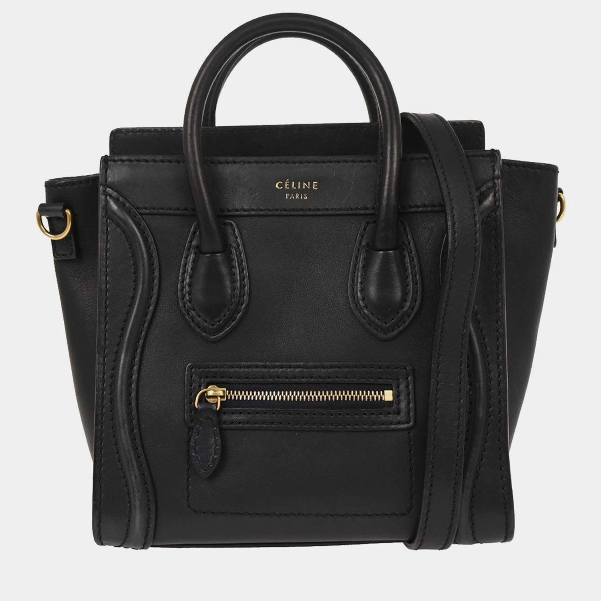 Pre Owned Celine Navy Leather Nano Luggage Tote Bag