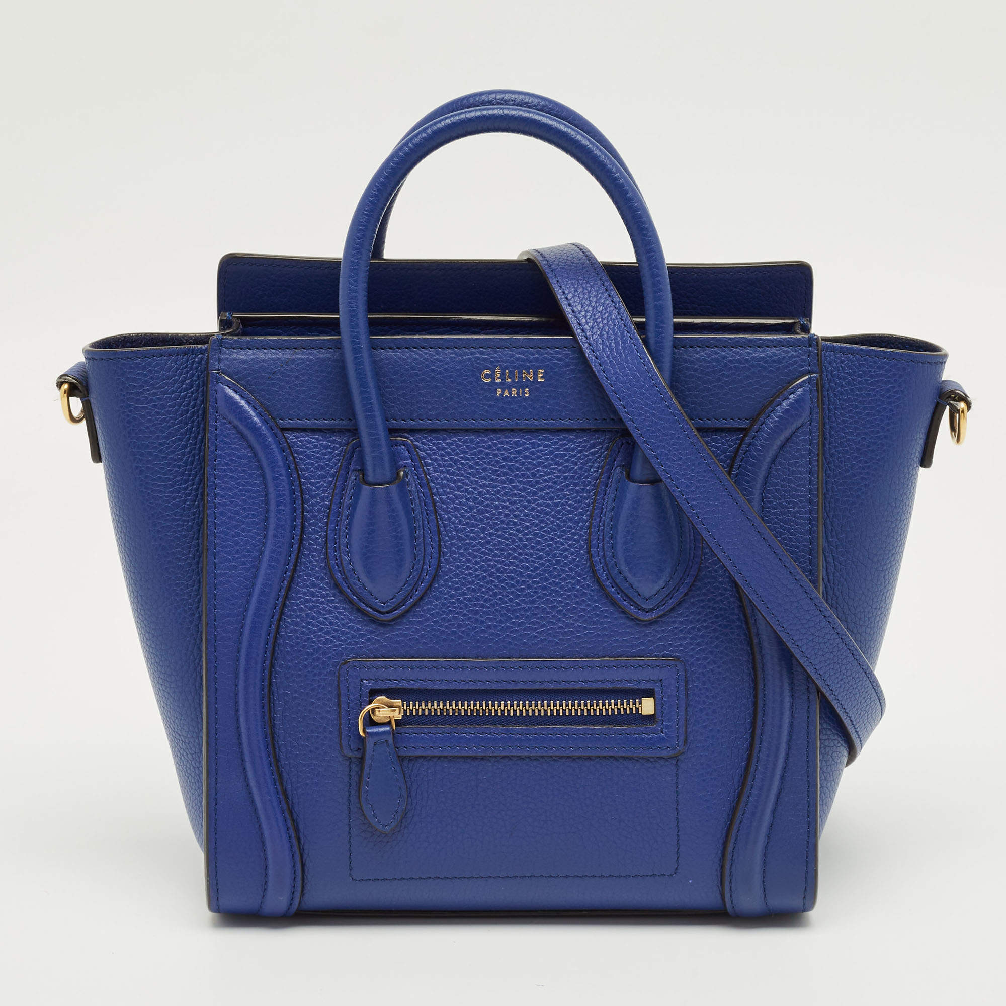 Pre Owned Celine Blue Leather Nano Luggage Tote