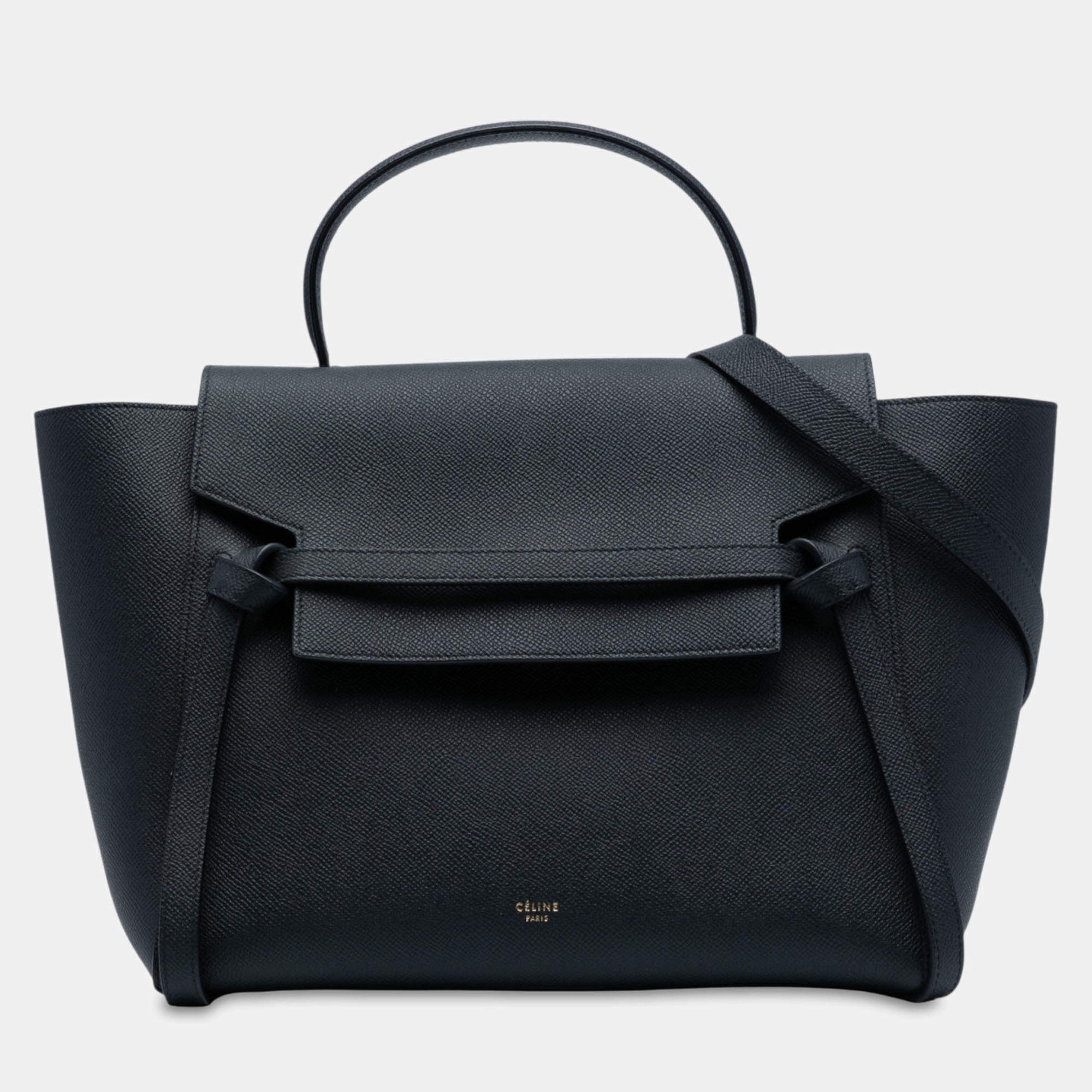Pre Owned Celine Black Mini Grained Calfskin Belt Bag